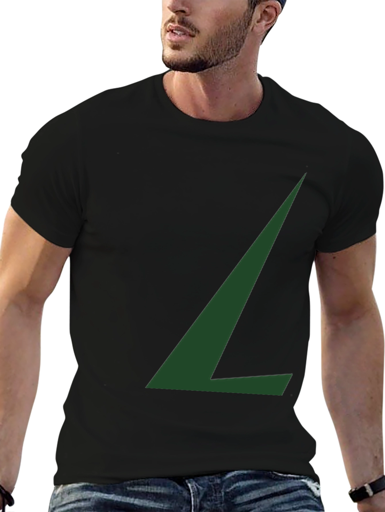 Minimalist Green L Graphic Black T-Shirt