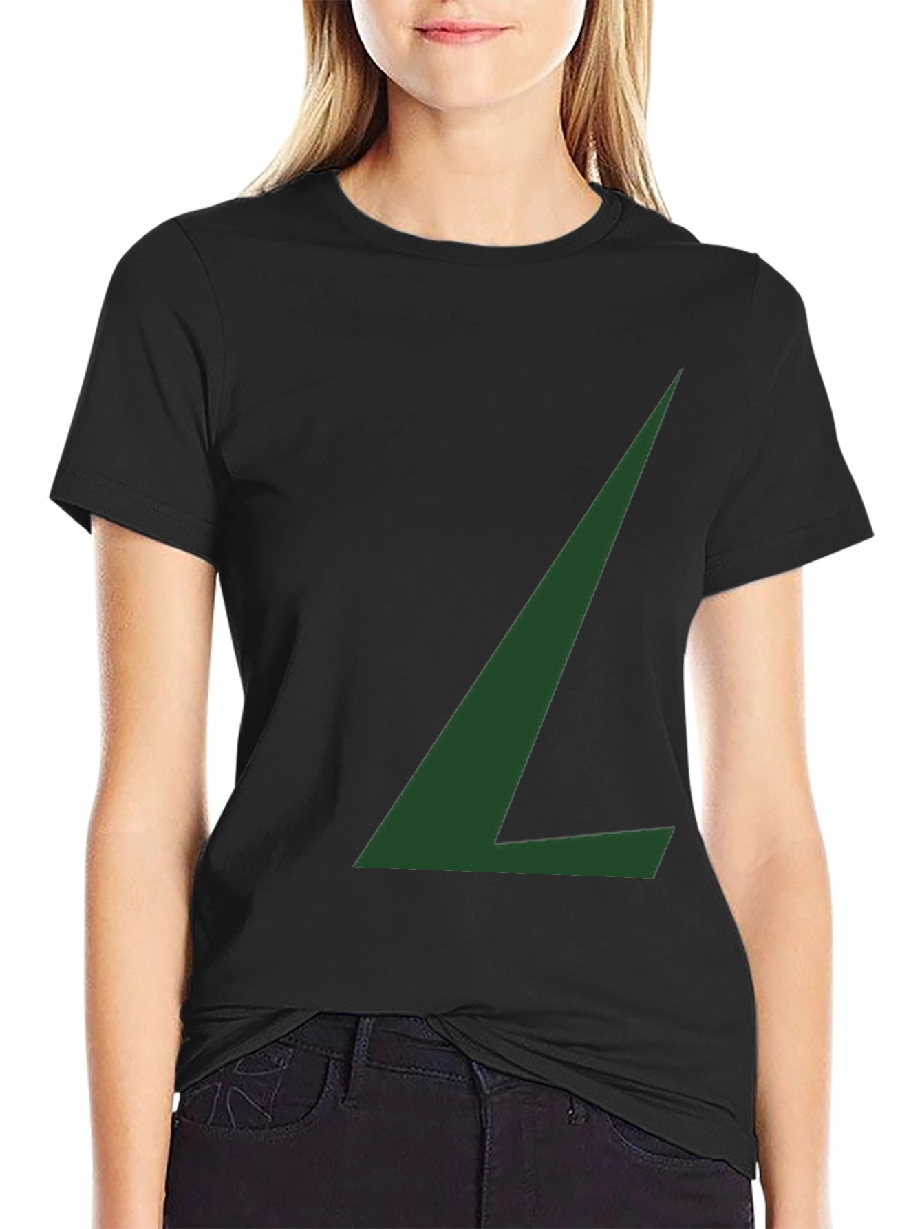 Minimalist Green L Graphic Black T-Shirt