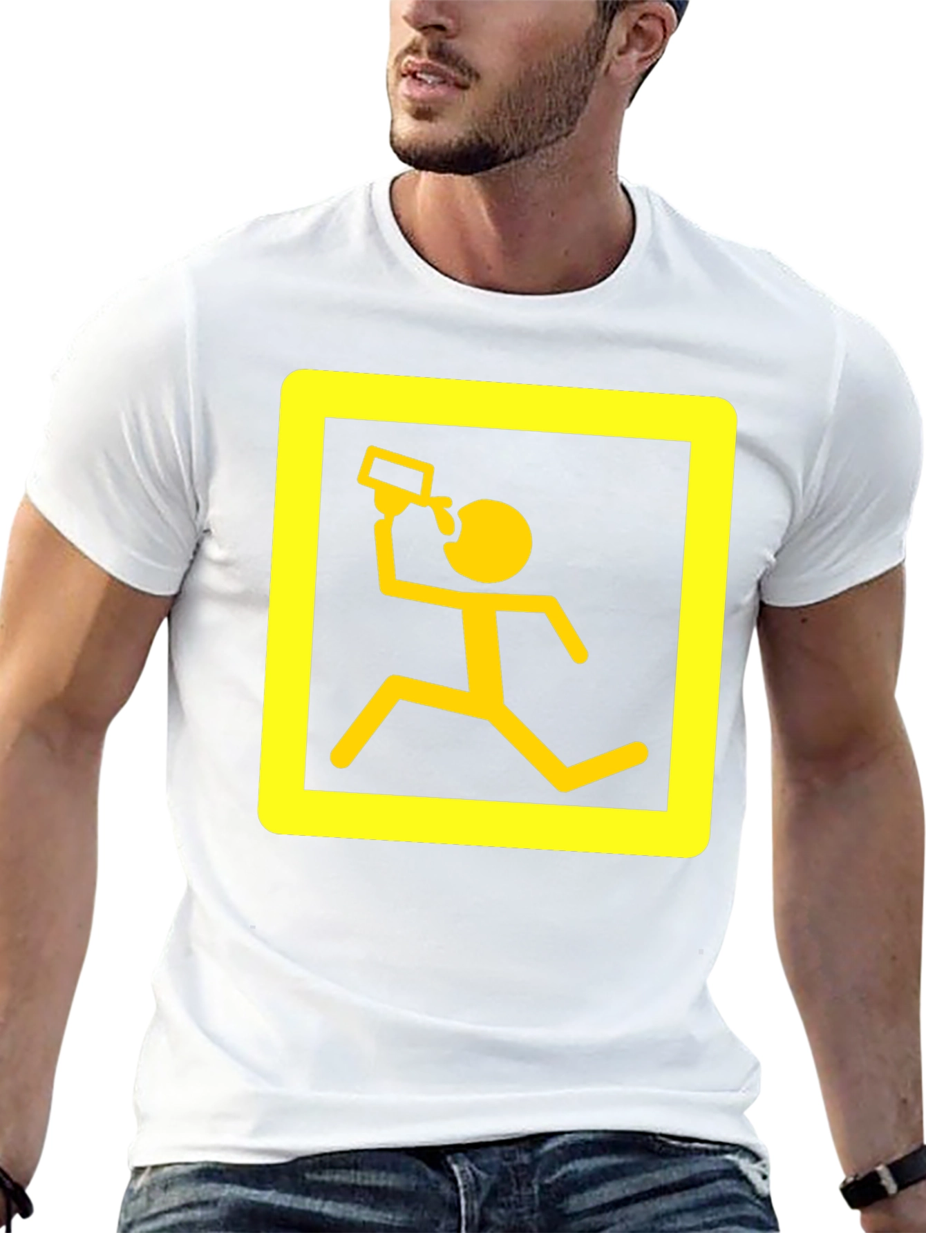 Funny Running Man Drinking T-Shirt - Black