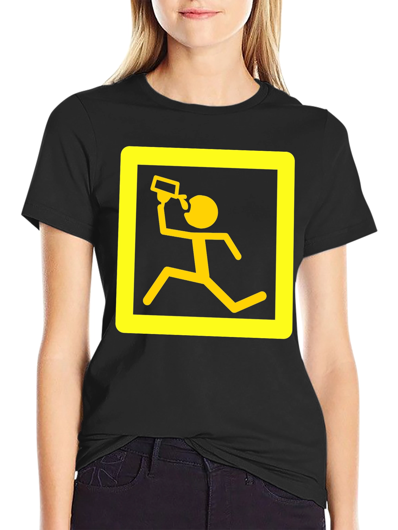 Funny Running Man Drinking T-Shirt - Black