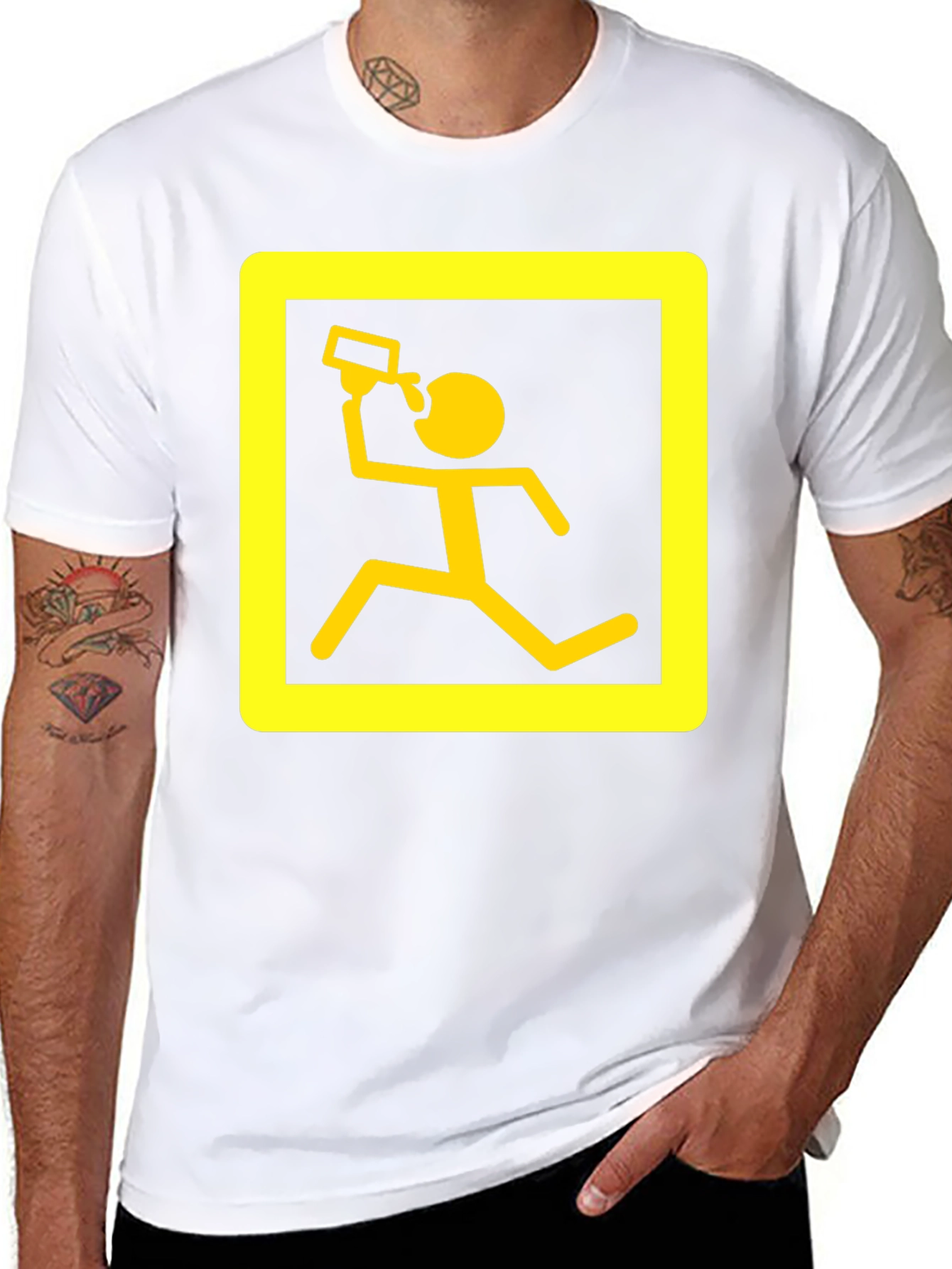 Funny Running Man Drinking T-Shirt - Black