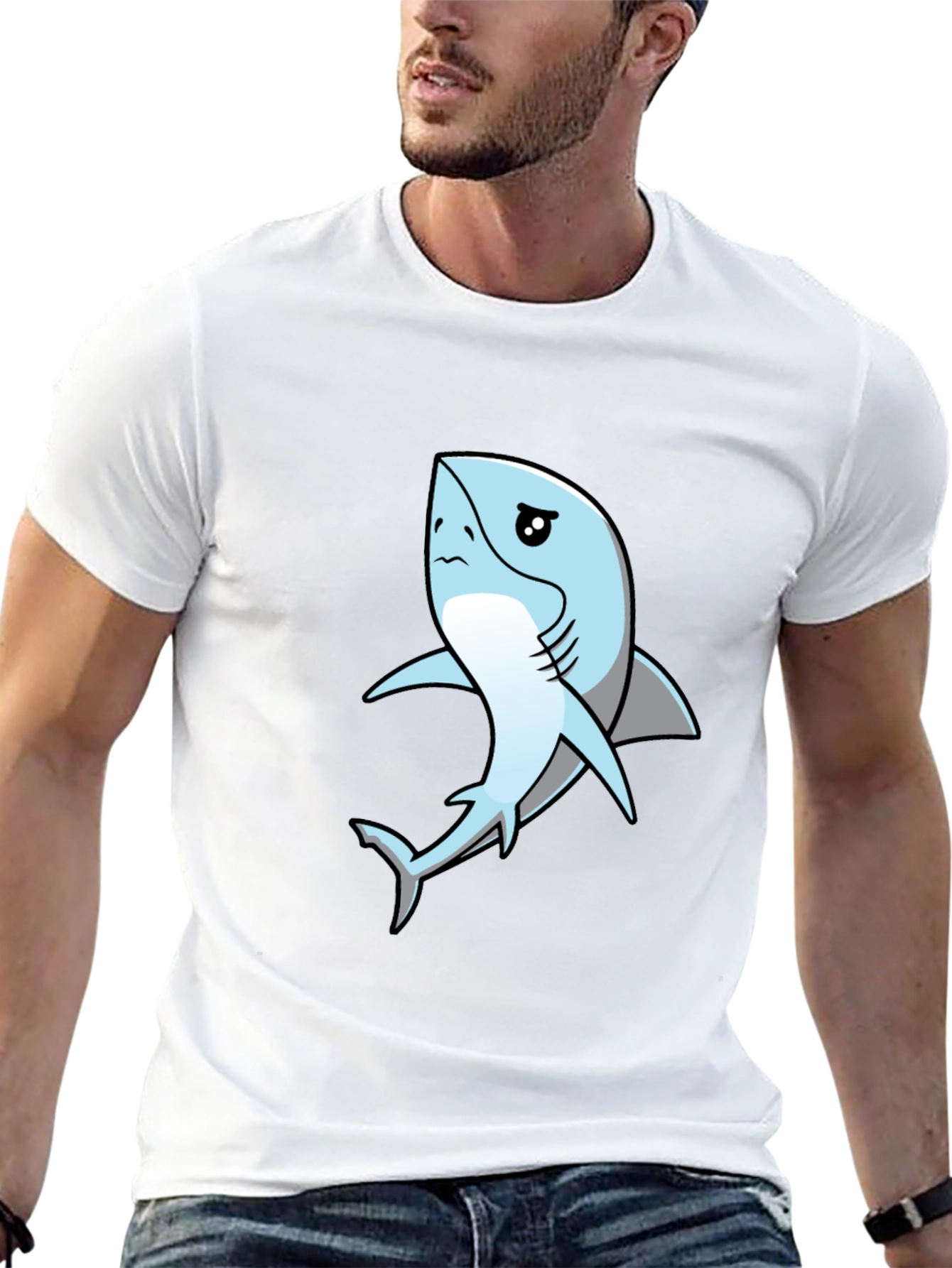 Sad Shark Graphic Black T-Shirt