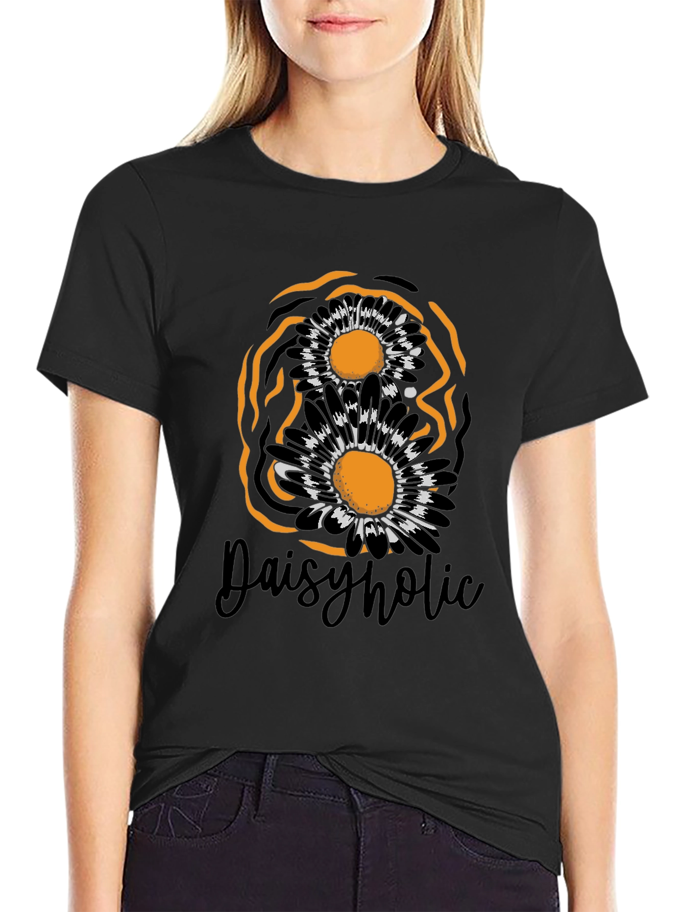 Daisyholic Graphic Tee - Black Casual T-Shirt