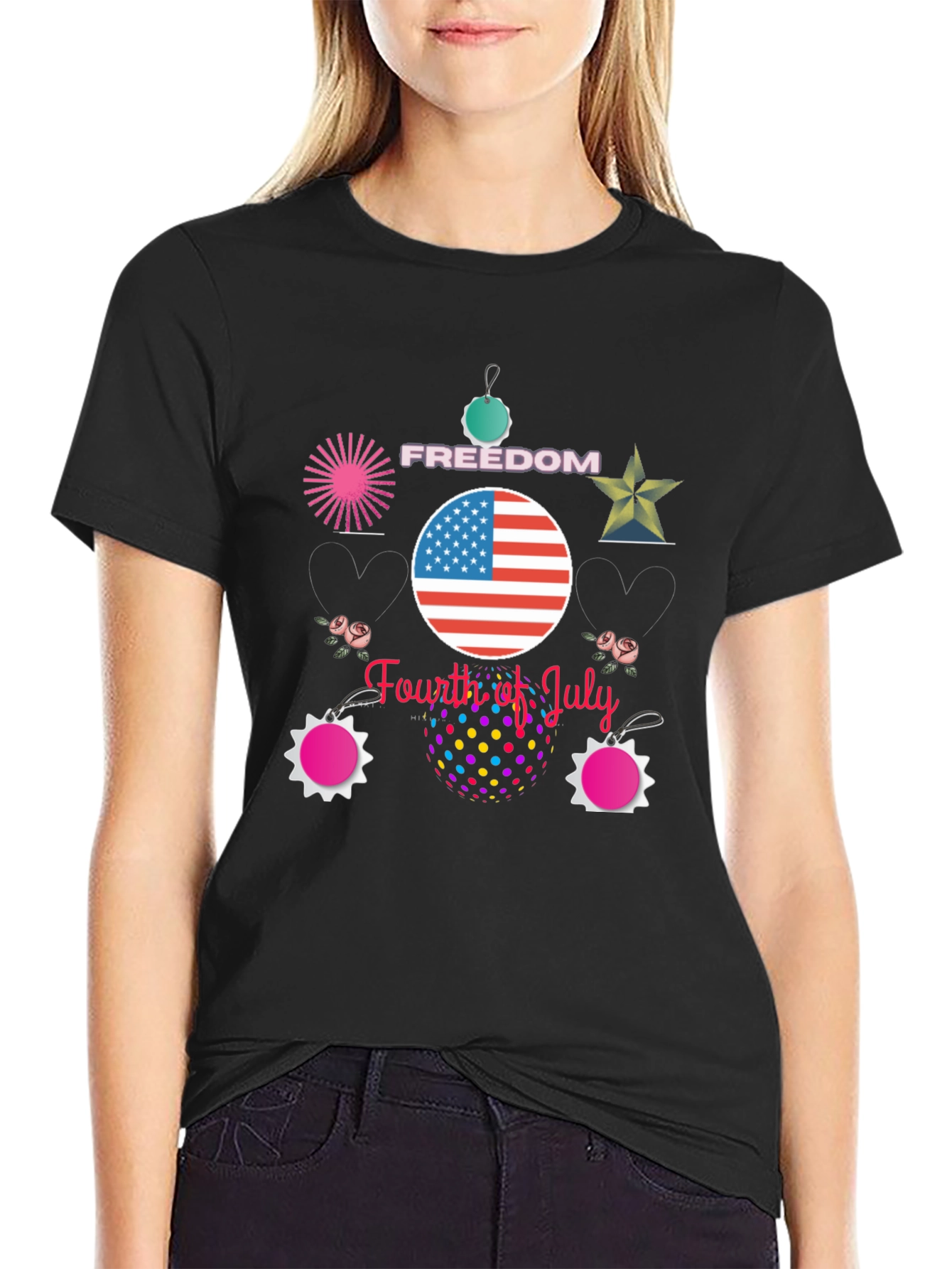 Festive Fourth of July Black T-Shirt