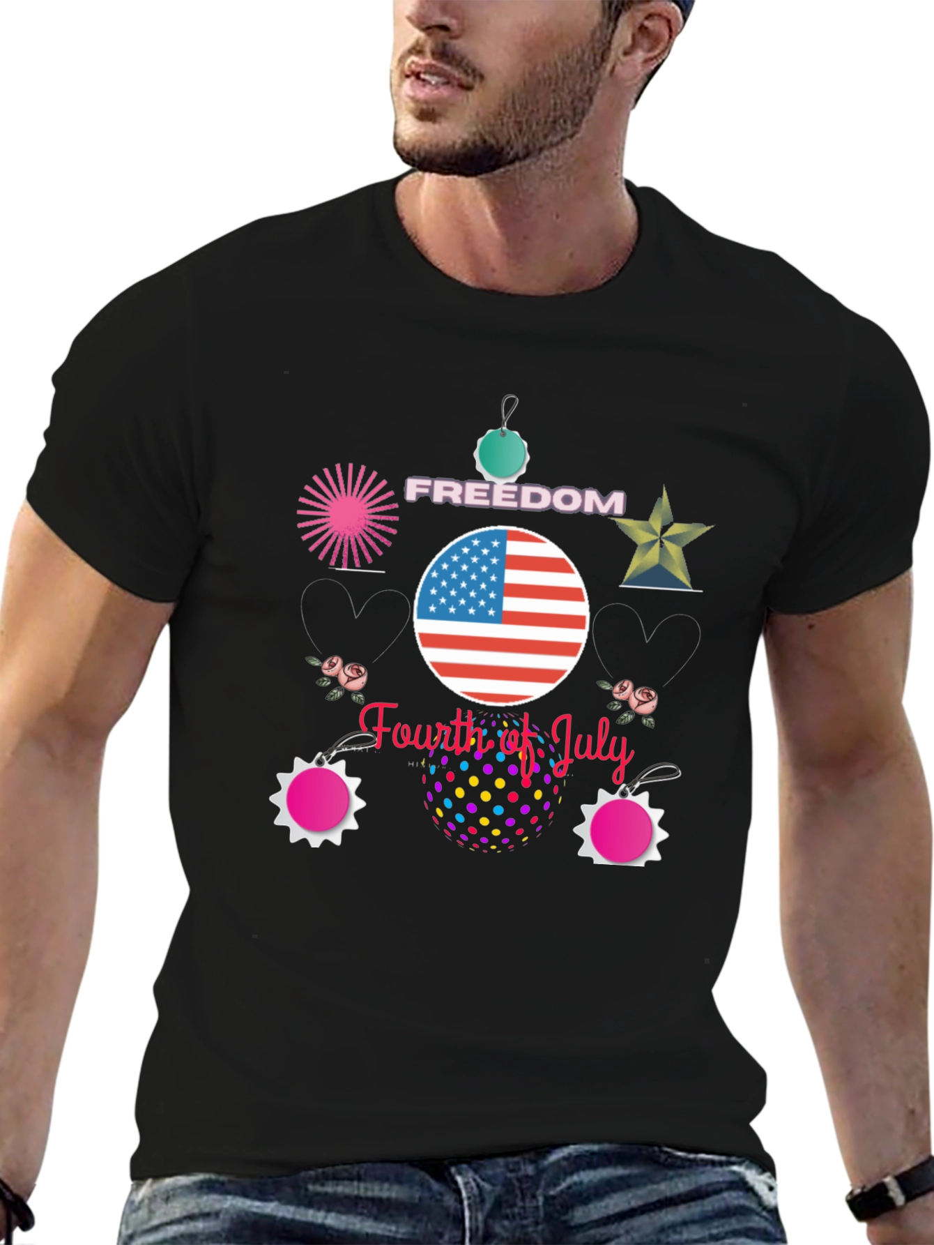 Festive Fourth of July Black T-Shirt