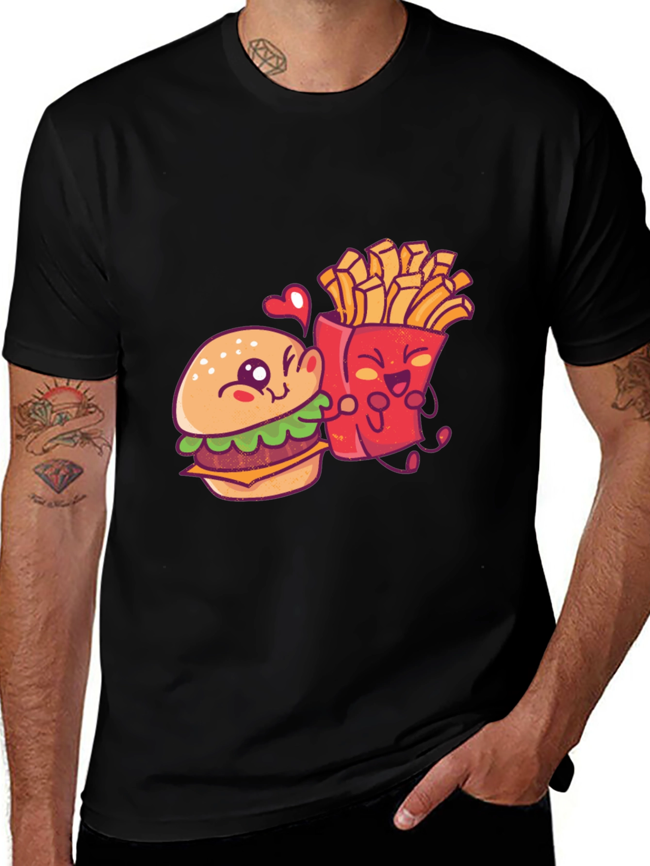 Burger and Fries Cartoon Graphic T-Shirt