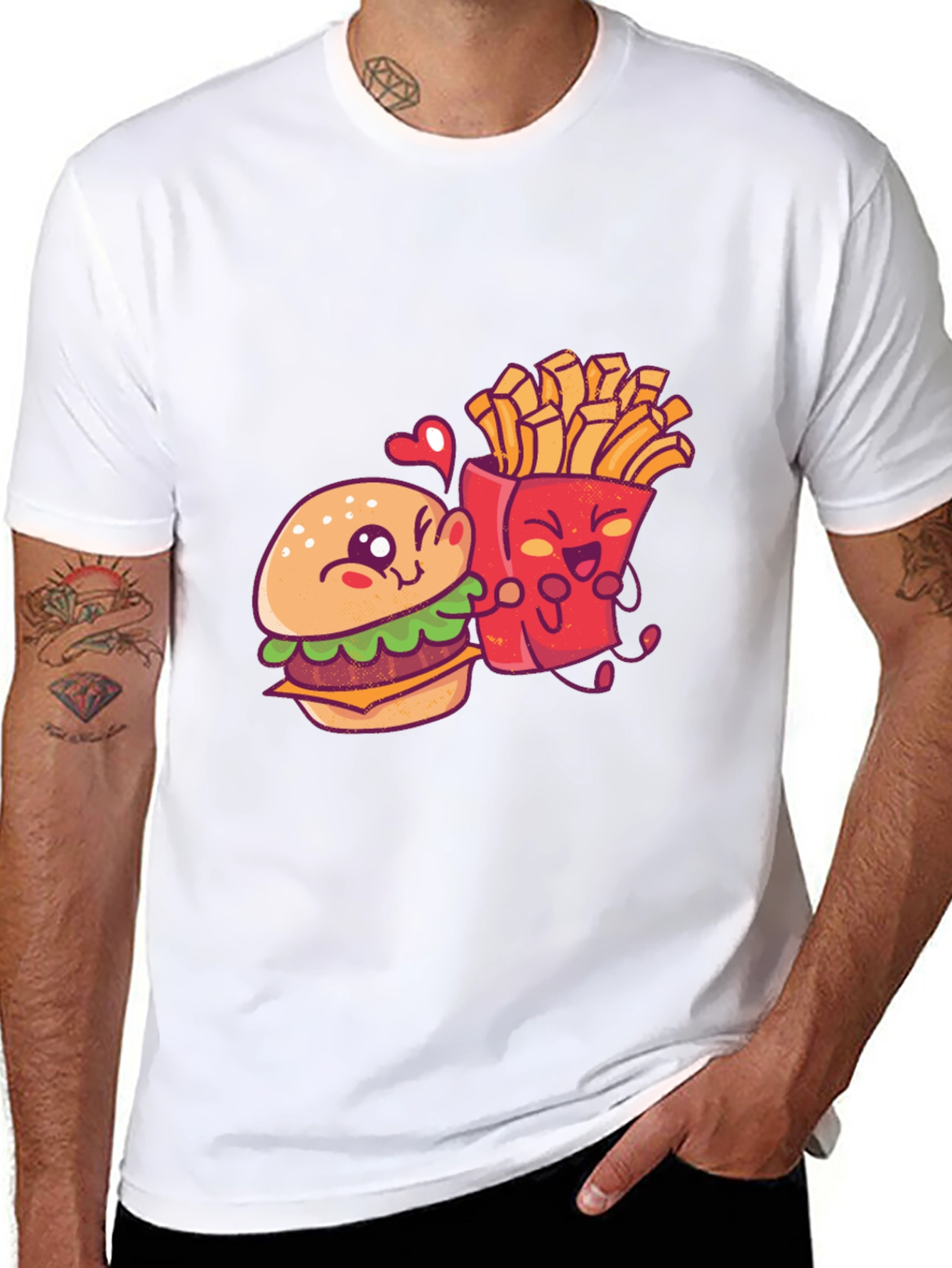Burger and Fries Cartoon Graphic T-Shirt