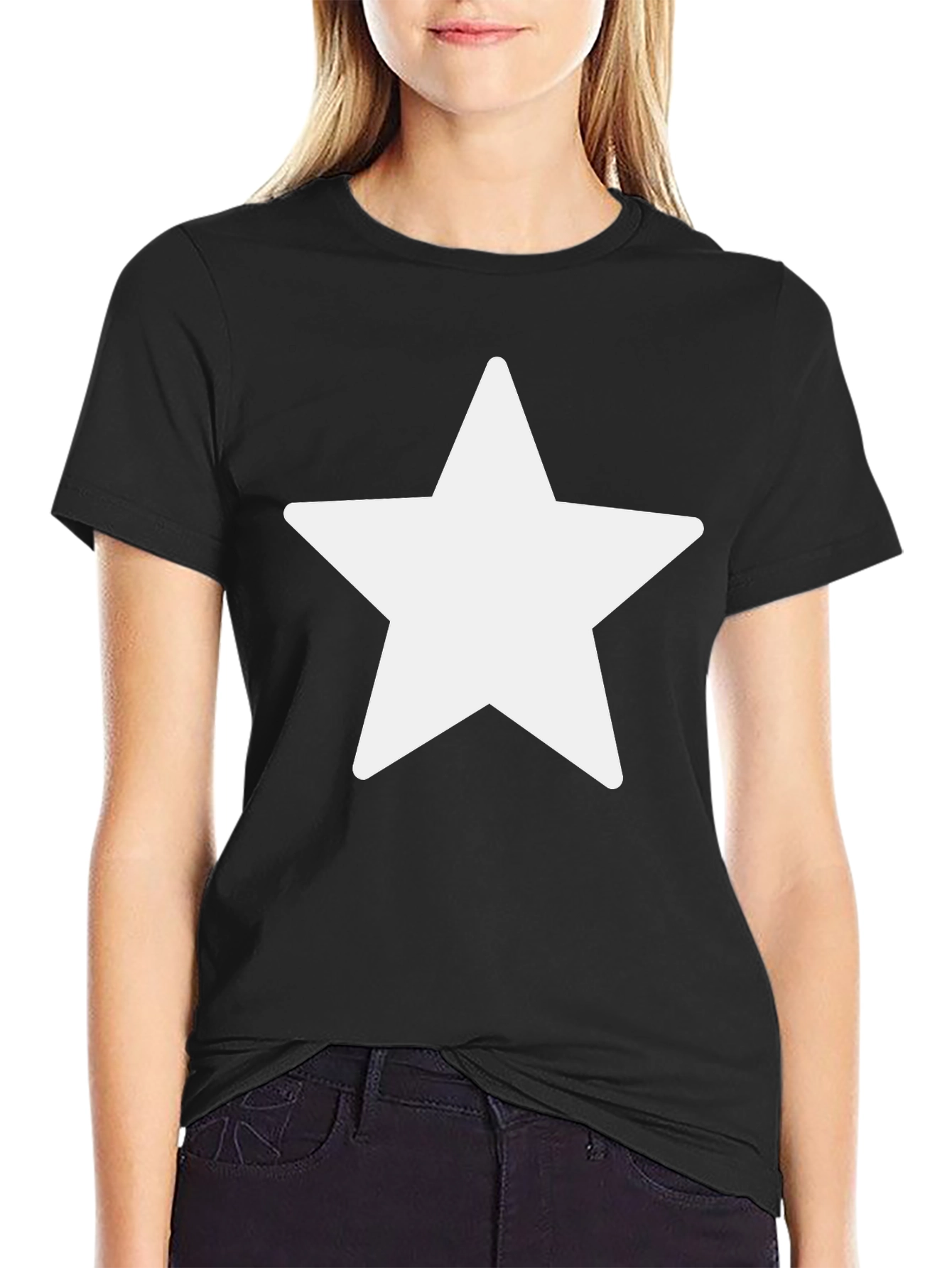 Black T-Shirt with White Star Graphic