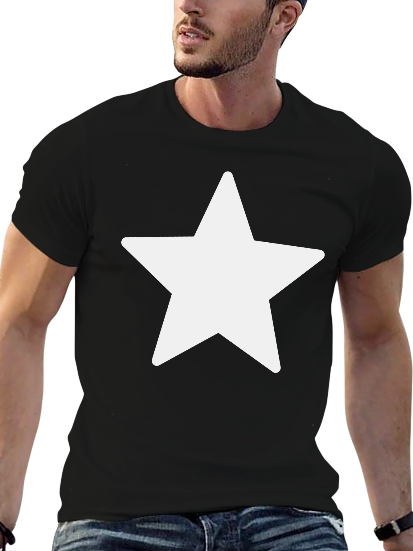 Black T-Shirt with White Star Graphic