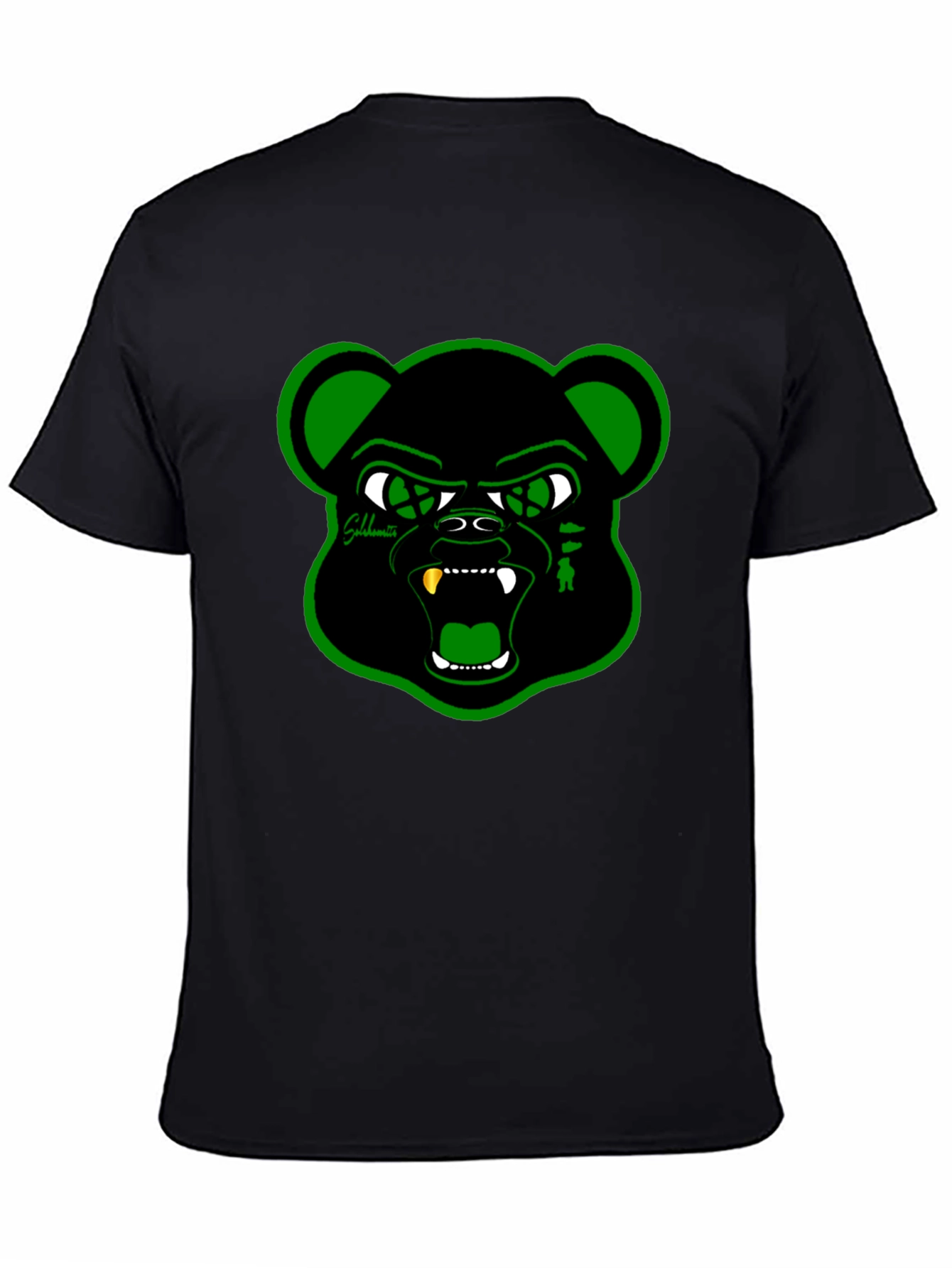 Black T-Shirt with Green Bear Graphic