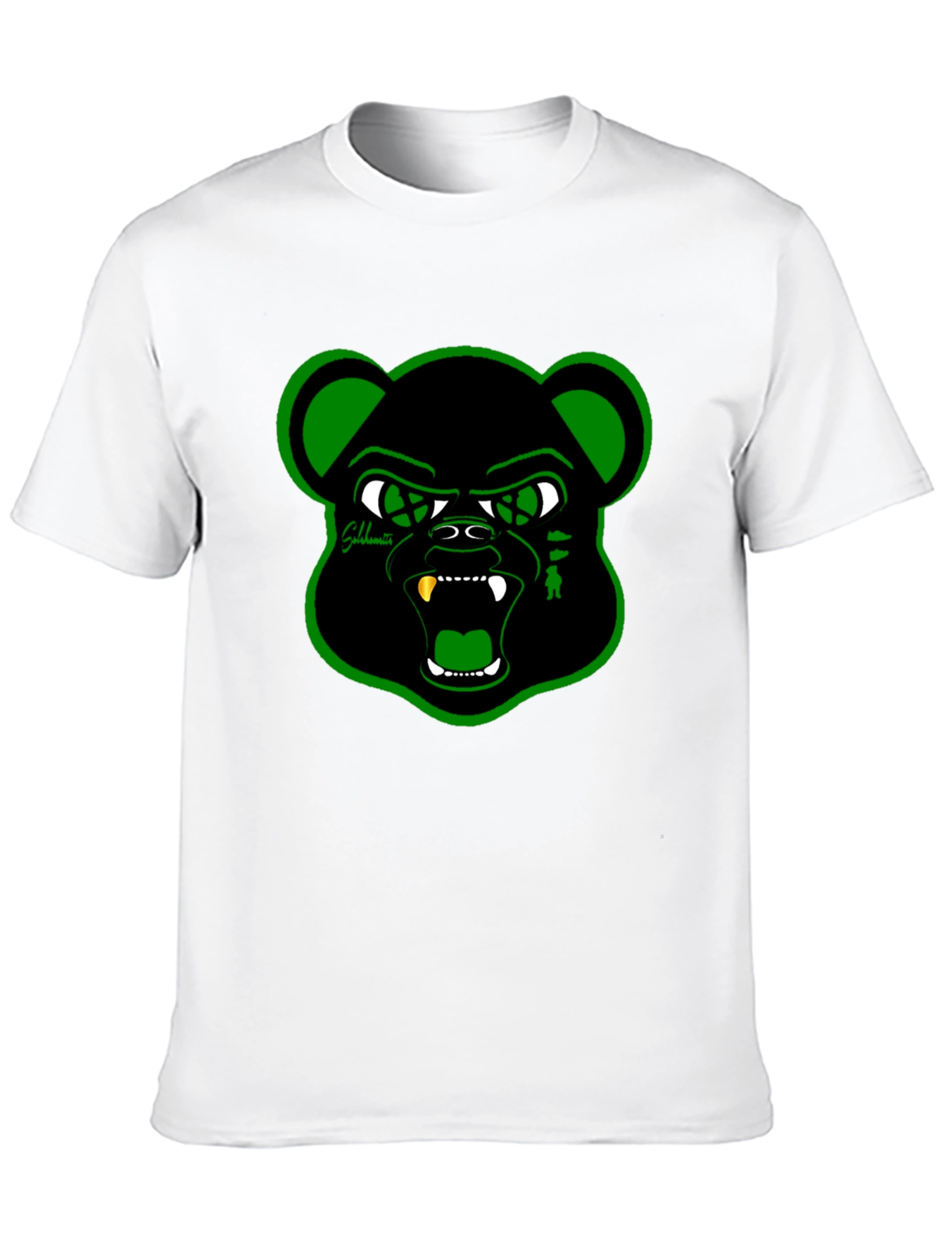 Black T-Shirt with Green Bear Graphic
