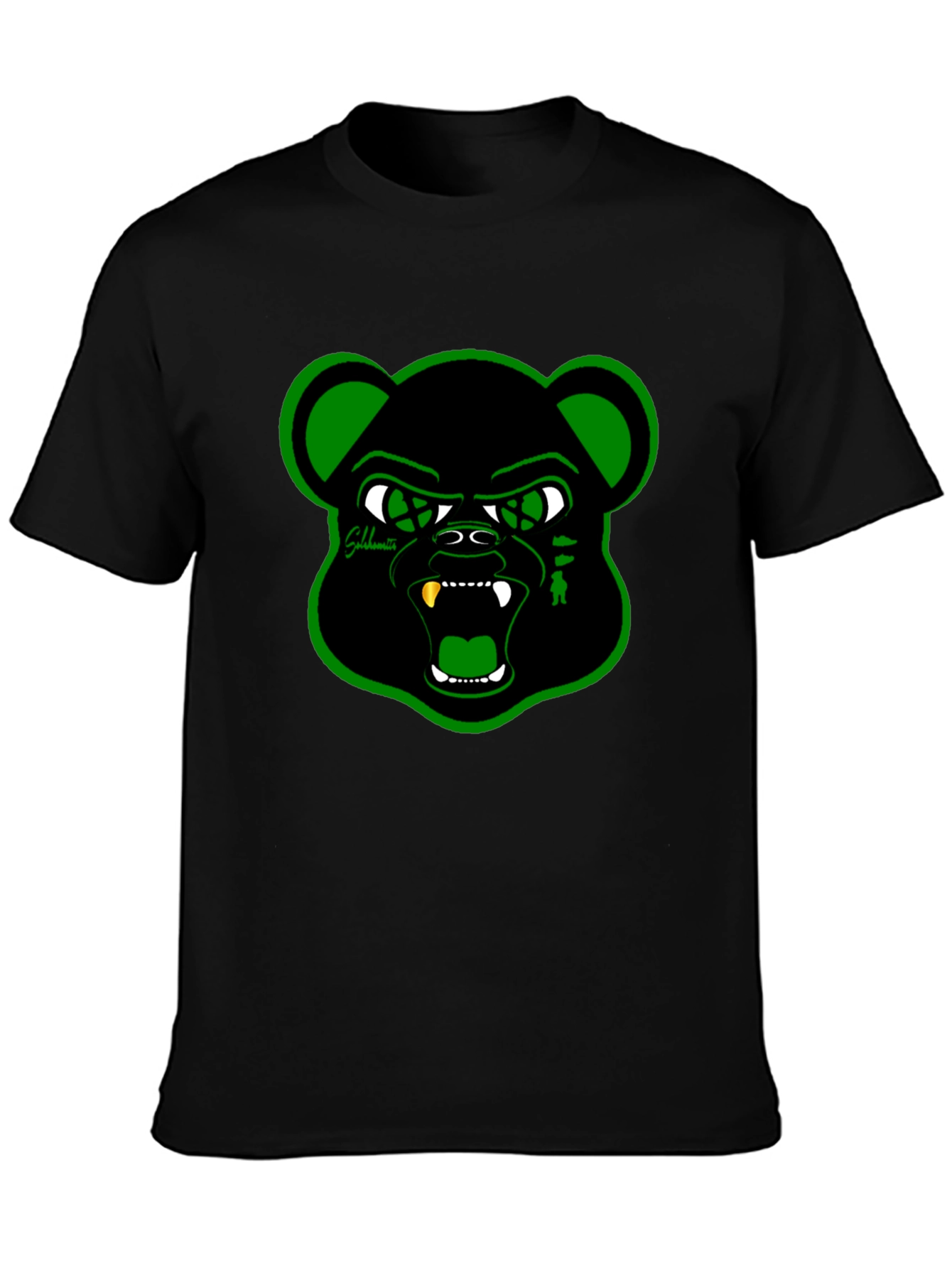 Black T-Shirt with Green Bear Graphic