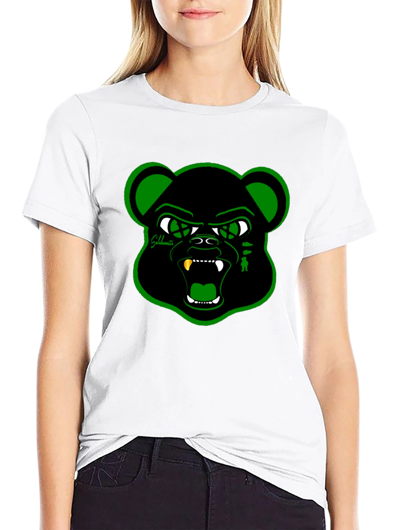 Black T-Shirt with Green Bear Graphic