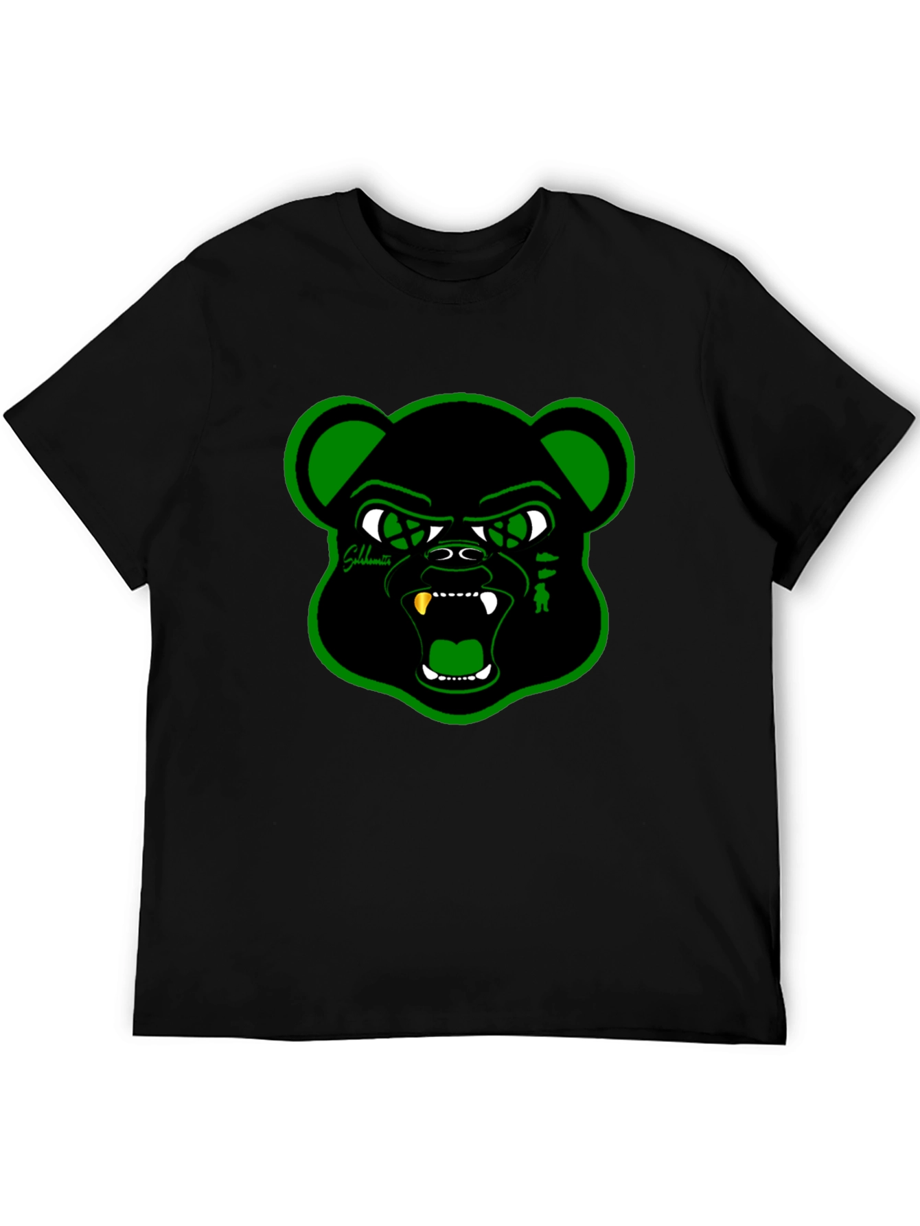 Black T-Shirt with Green Bear Graphic