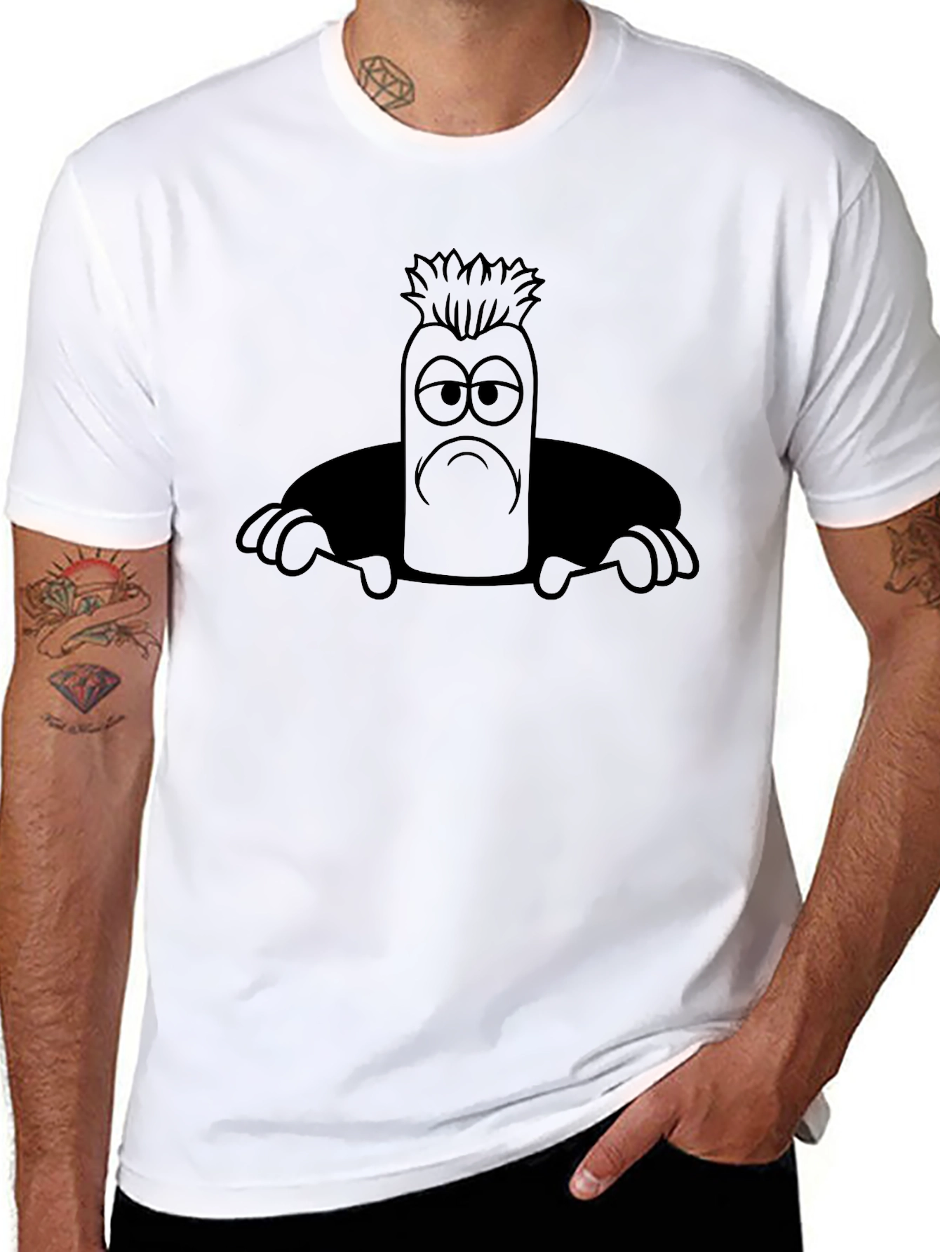 Sad Cartoon Character Unisex Black T-Shirt
