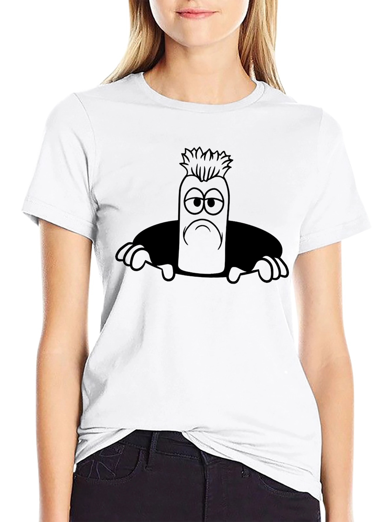 Sad Cartoon Character Unisex Black T-Shirt