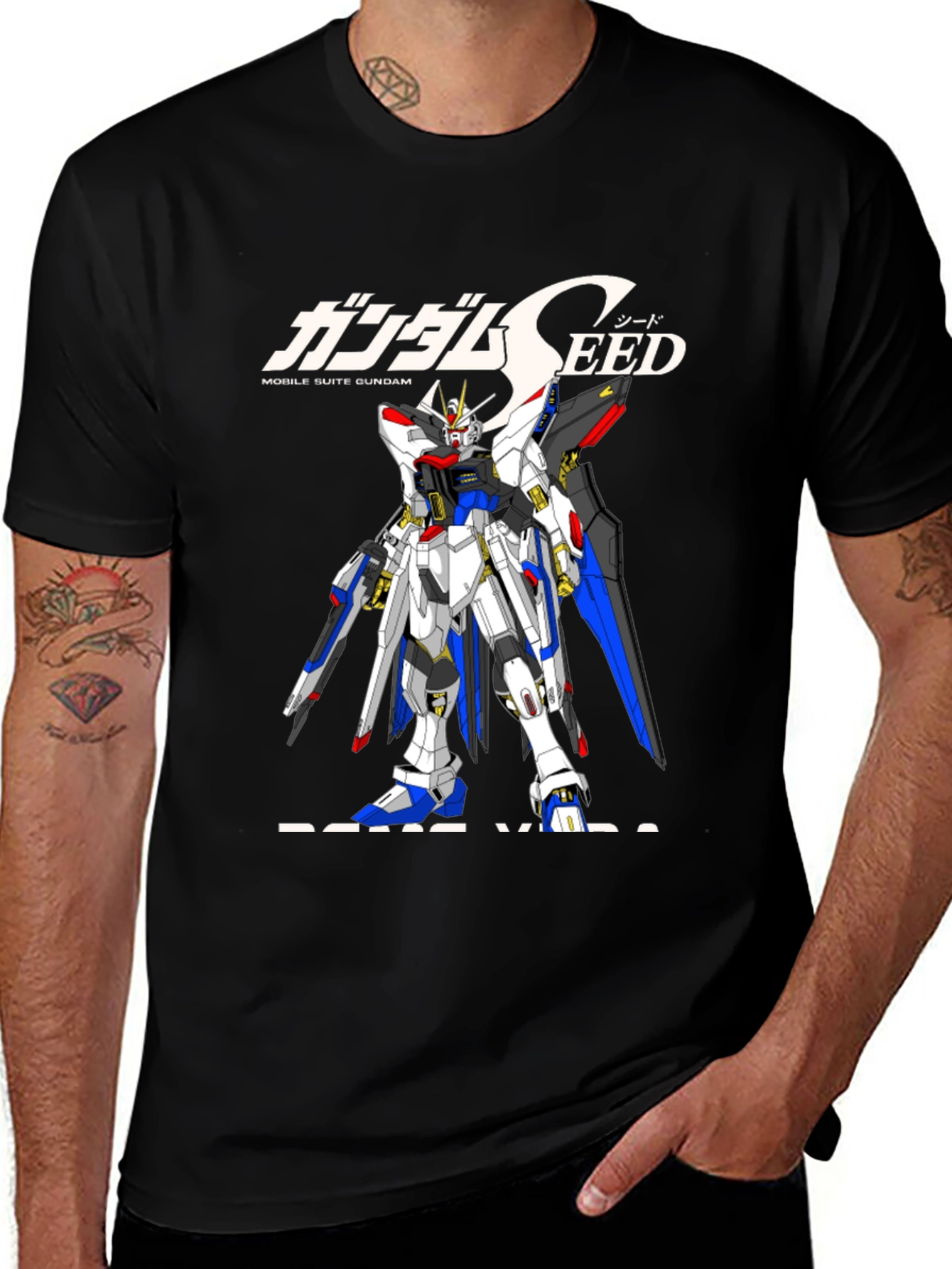Gundam Seed Black T-Shirt - Anime Robot Design