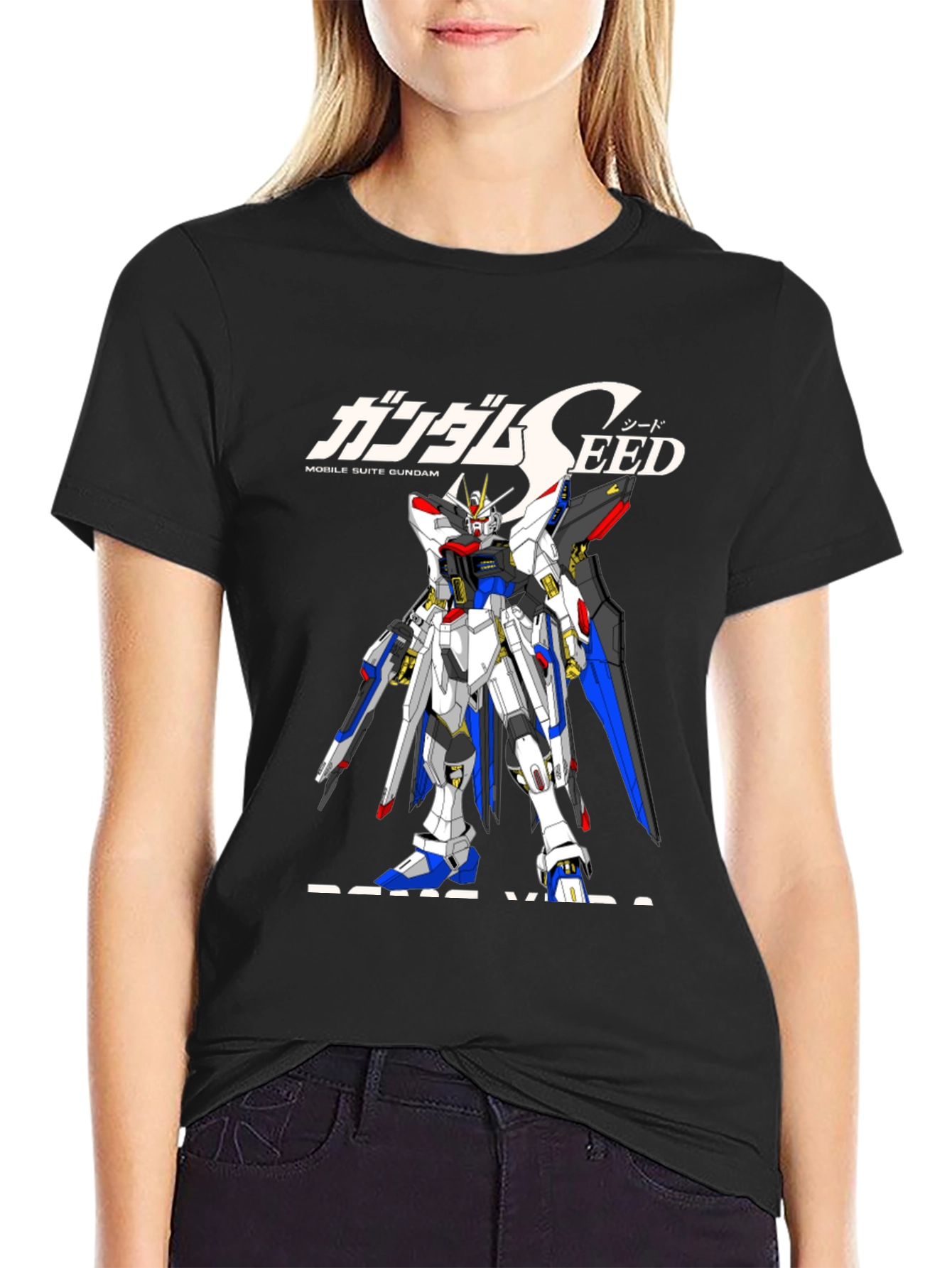 Gundam Seed Black T-Shirt - Anime Robot Design