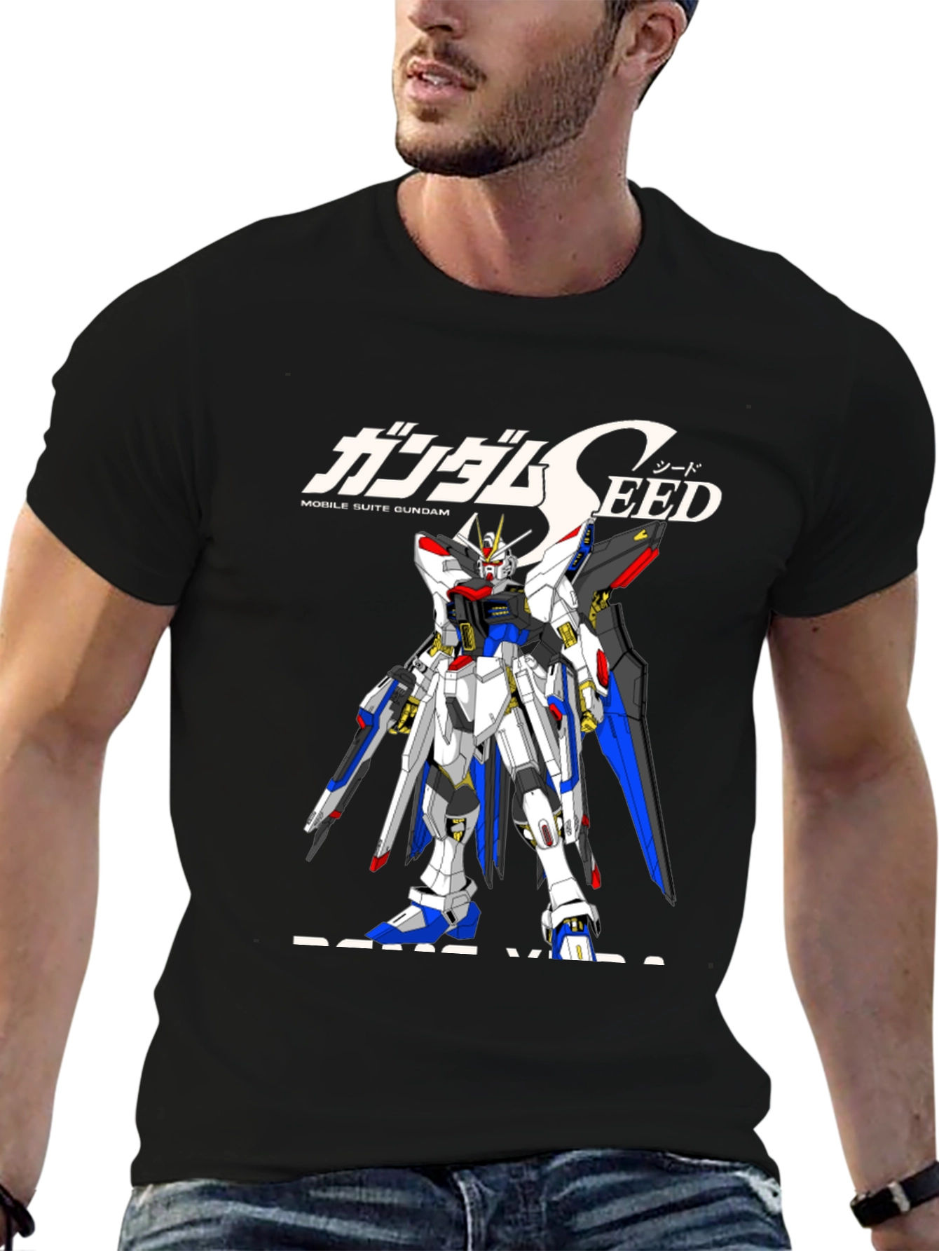 Gundam Seed Black T-Shirt - Anime Robot Design