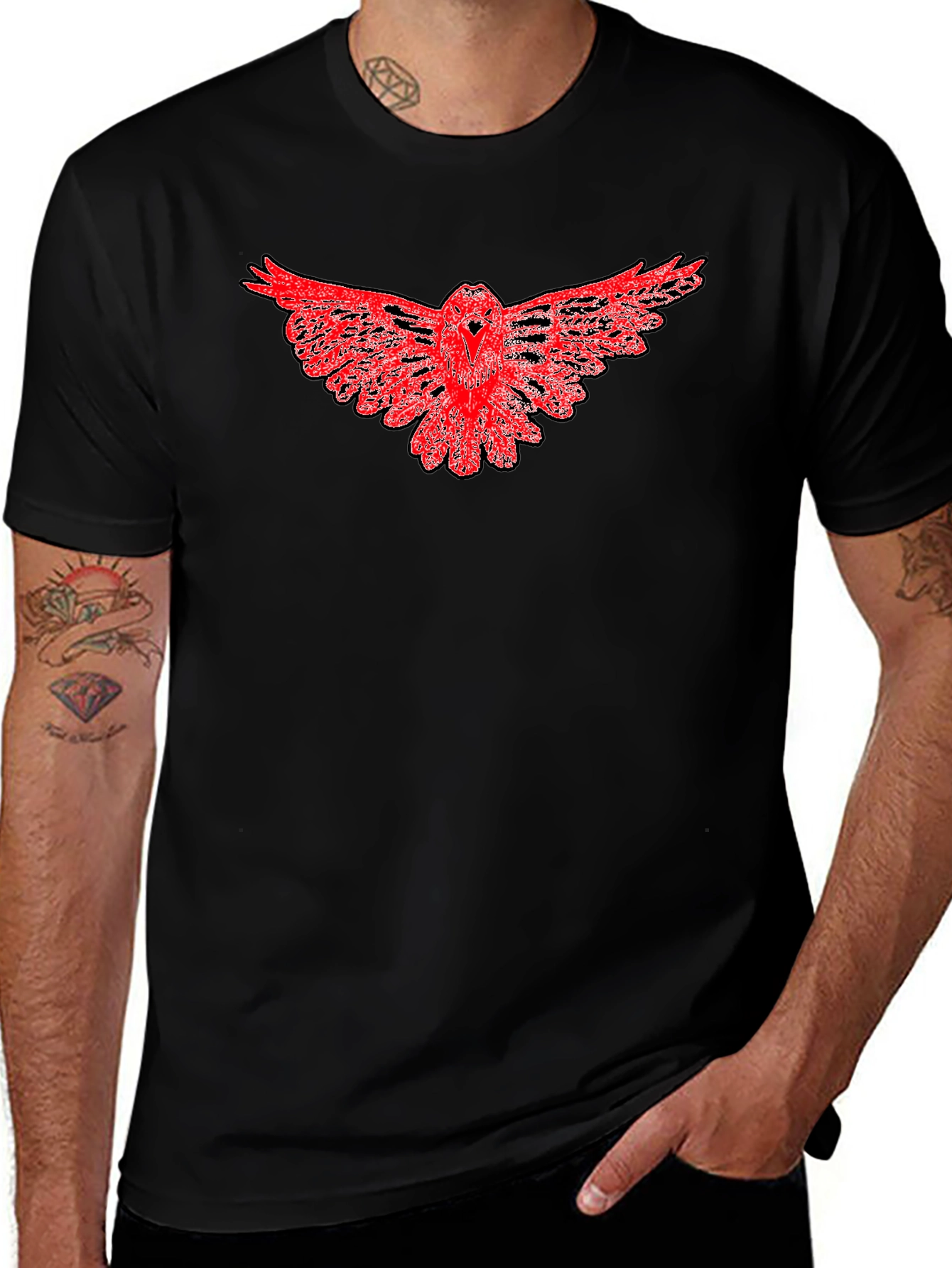 Red Owl Graphic Black T-Shirt - Mens Fashion