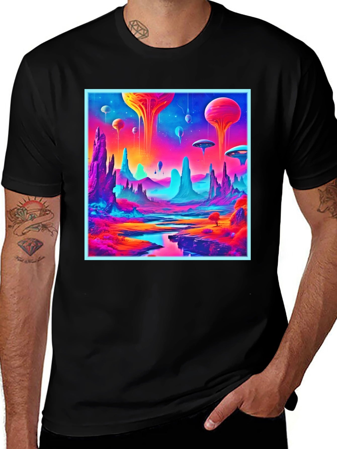 Neon Alien Landscape Graphic Tee