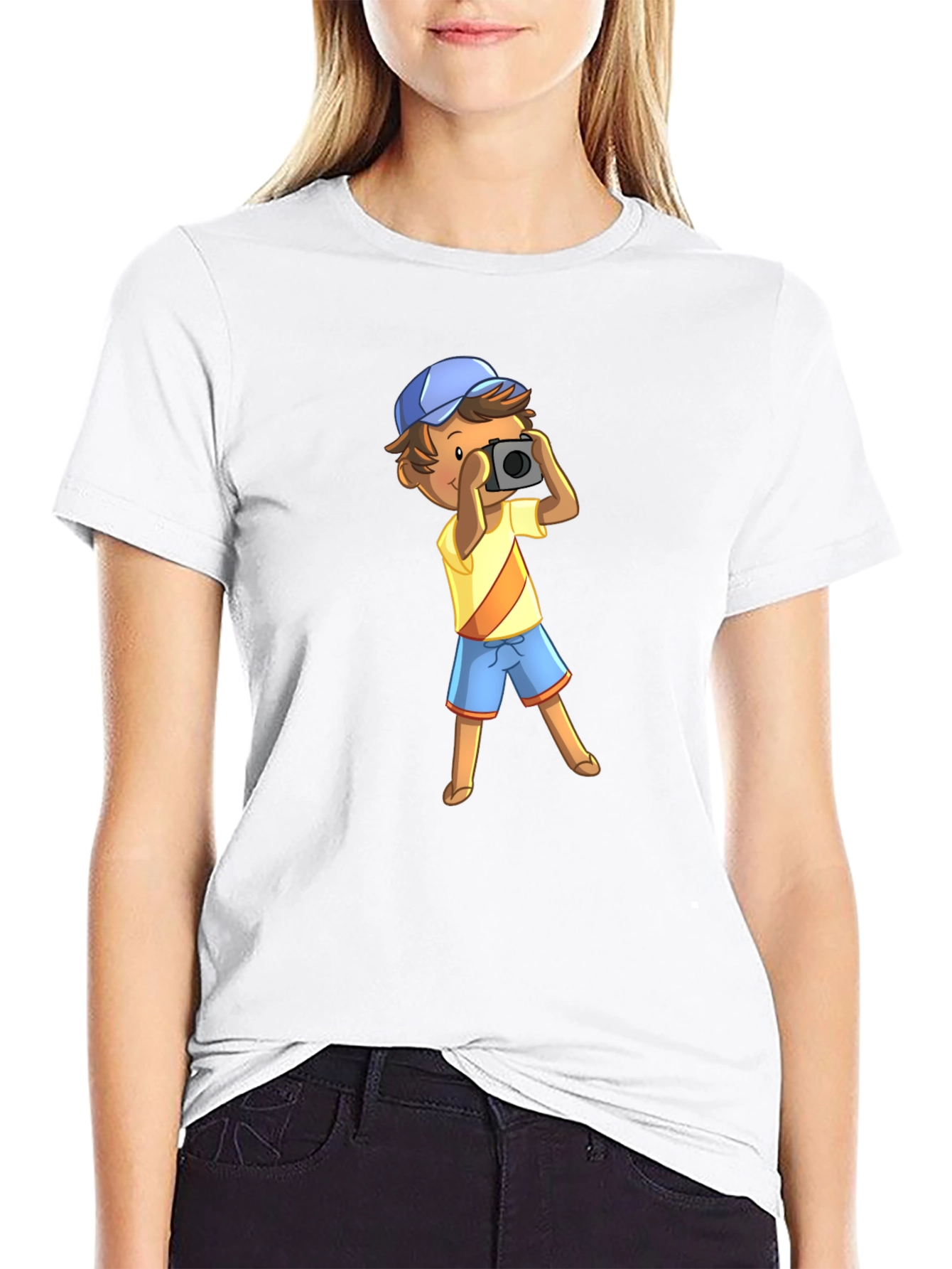Cartoon Photographer Graphic T-Shirt - Black