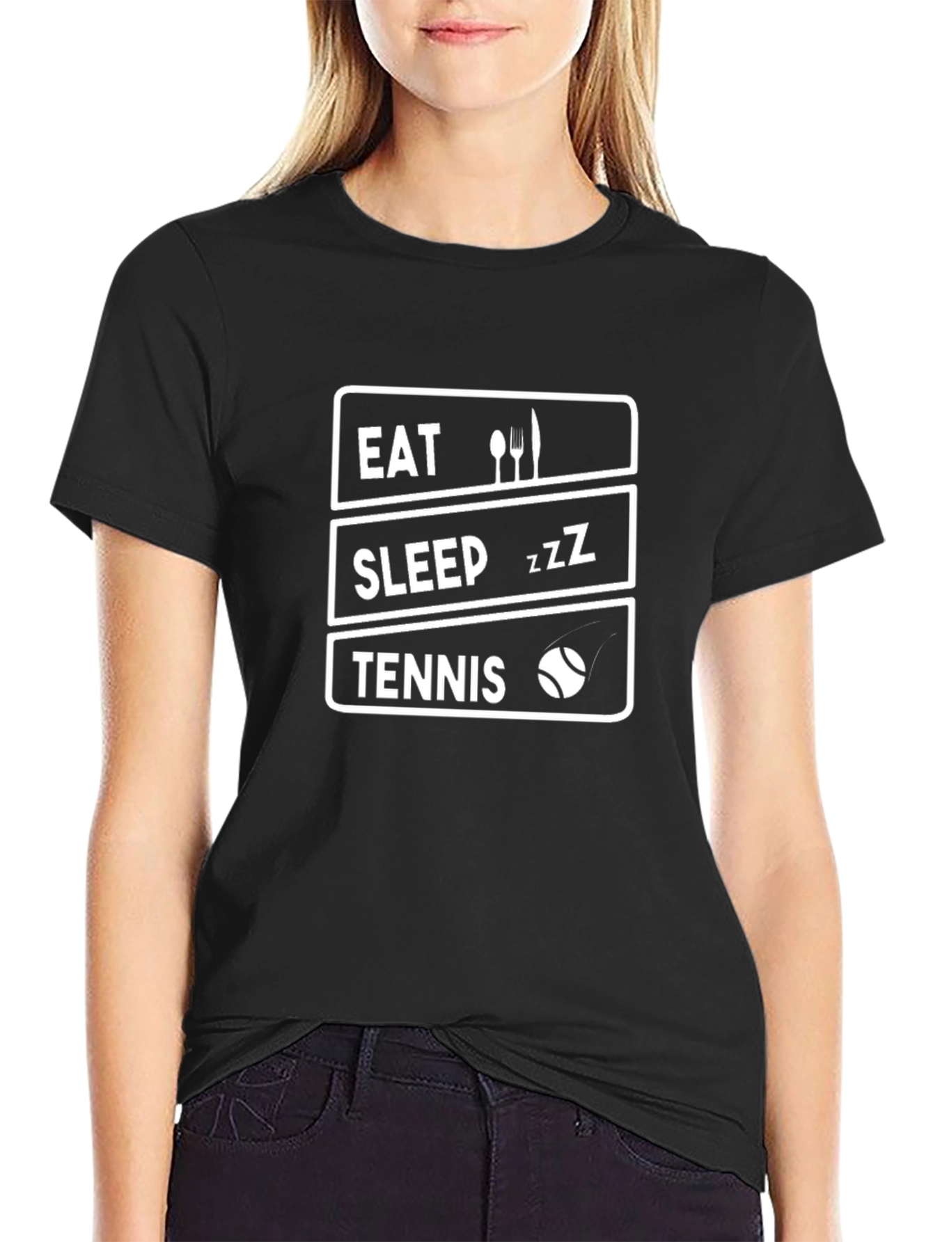 Eat Sleep Tennis Black Graphic Tee