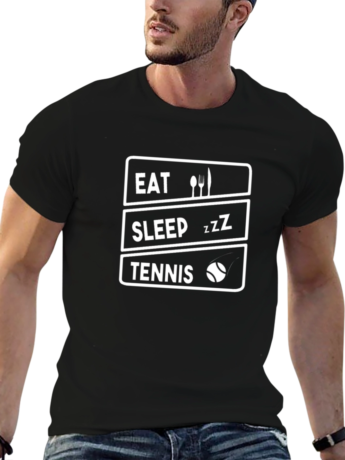 Eat Sleep Tennis Black Graphic Tee