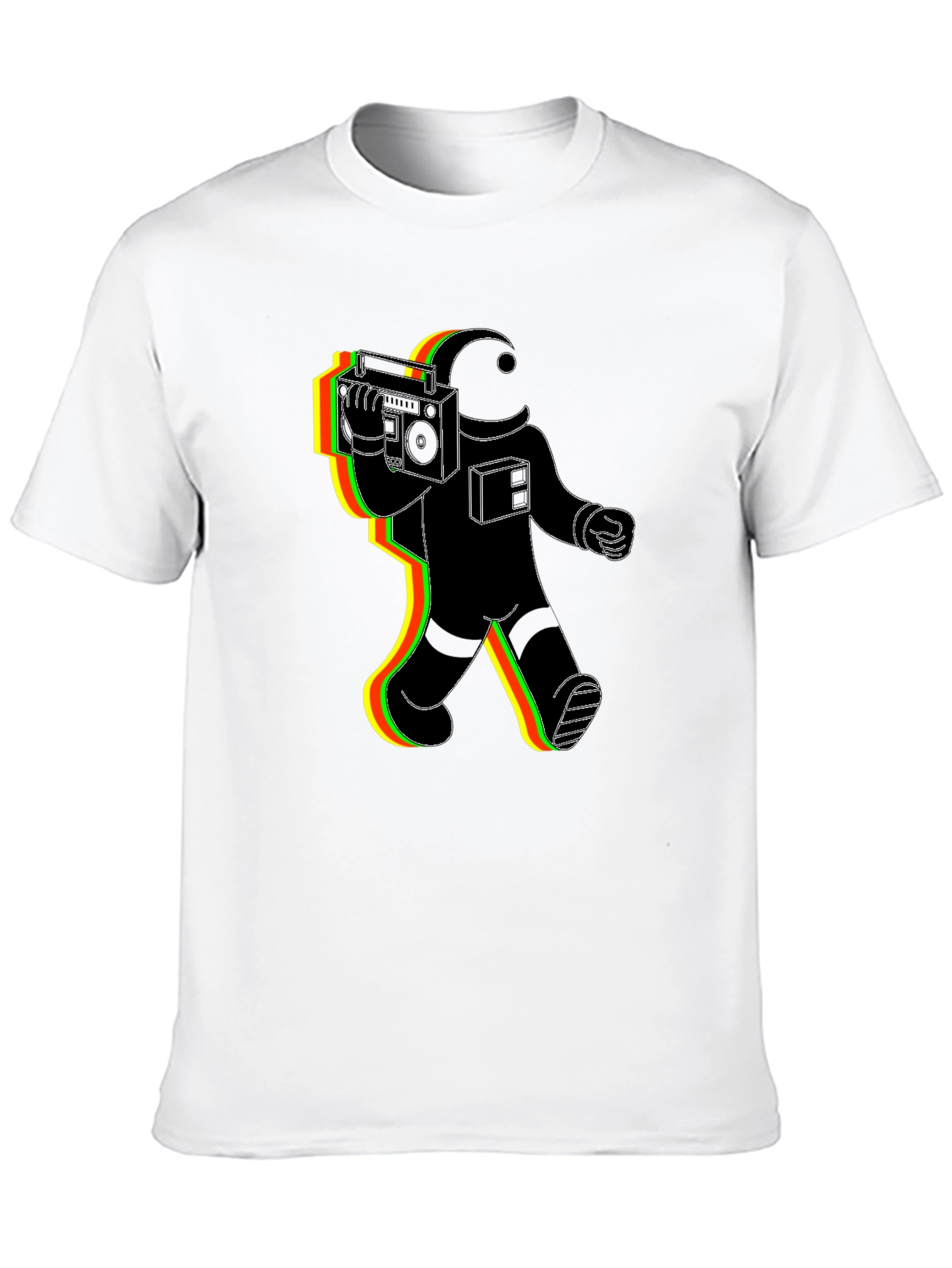 Retro Astronaut Graphic Tee - Black Cotton Blend