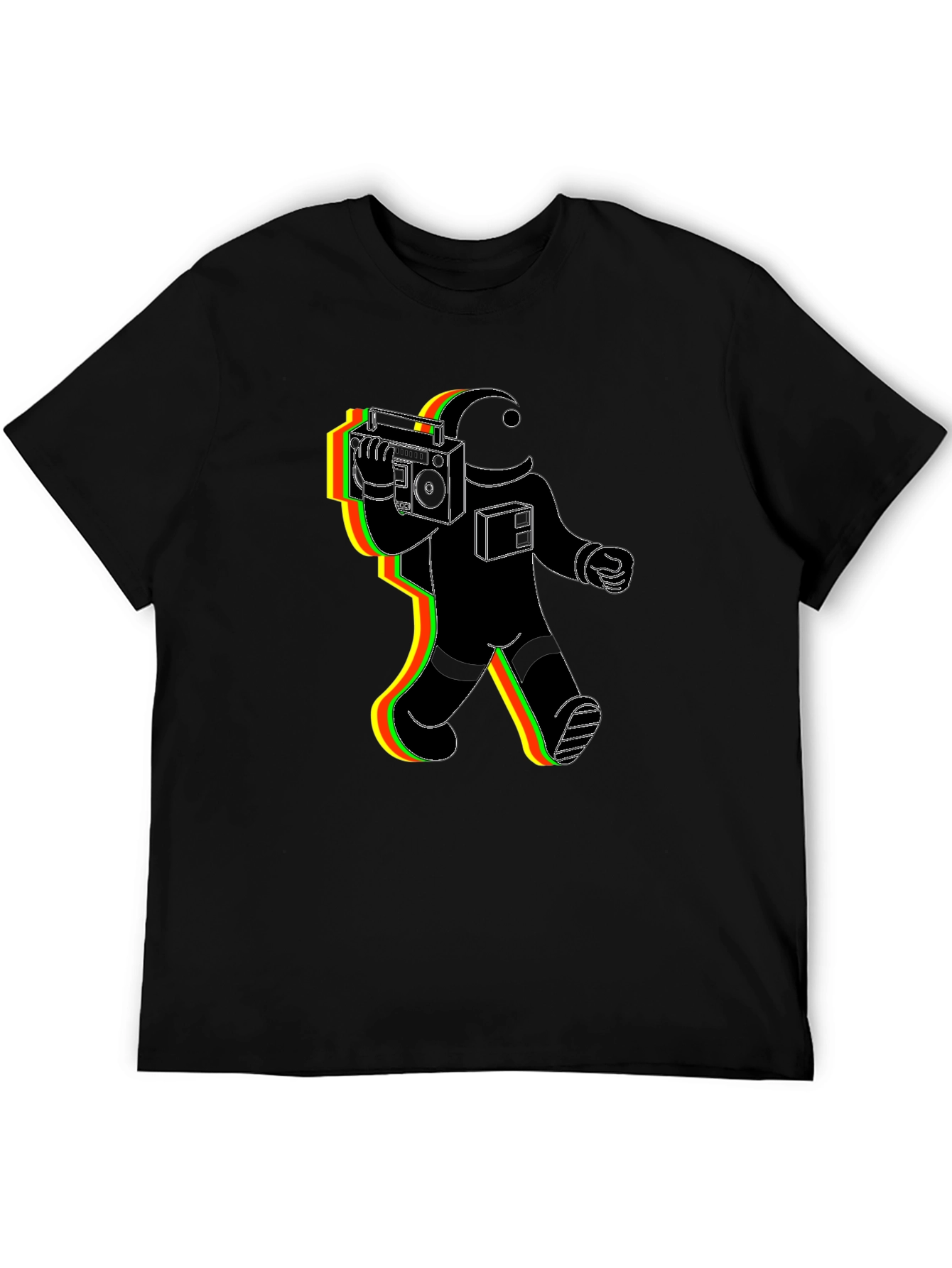 Retro Astronaut Graphic Tee - Black Cotton Blend