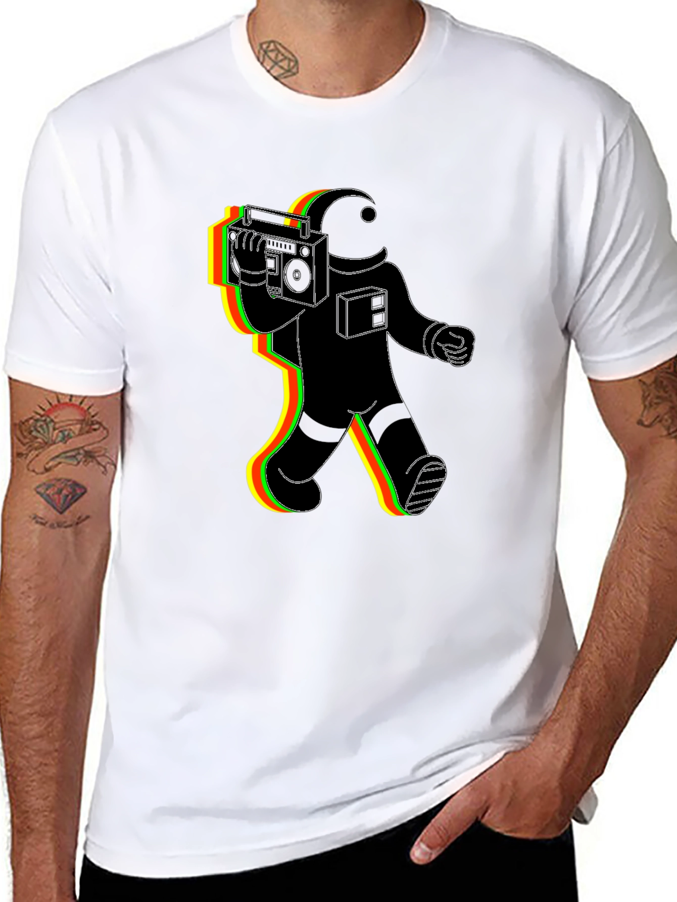 Retro Astronaut Graphic Tee - Black Cotton Blend