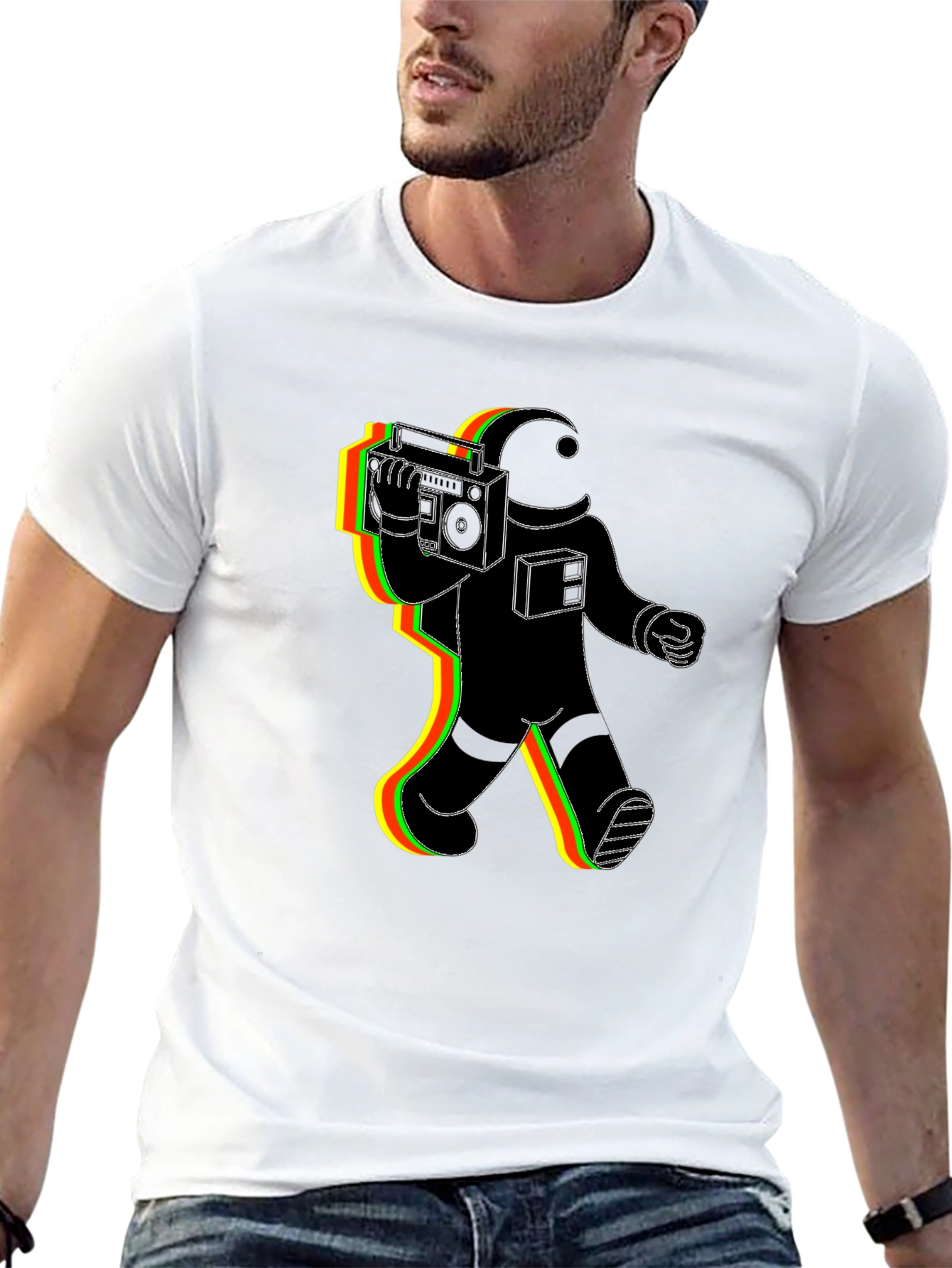 Retro Astronaut Graphic Tee - Black Cotton Blend