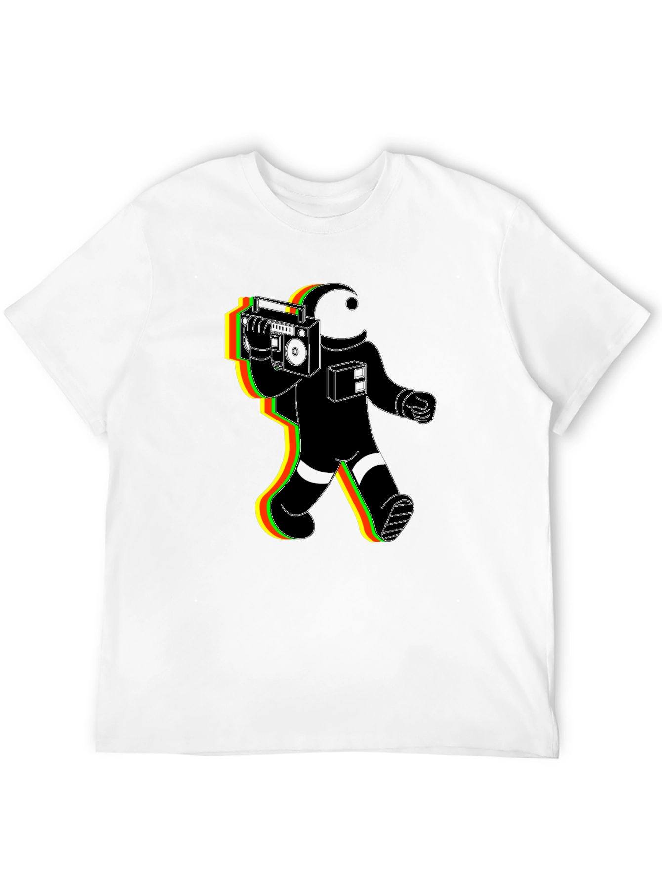 Retro Astronaut Graphic Tee - Black Cotton Blend
