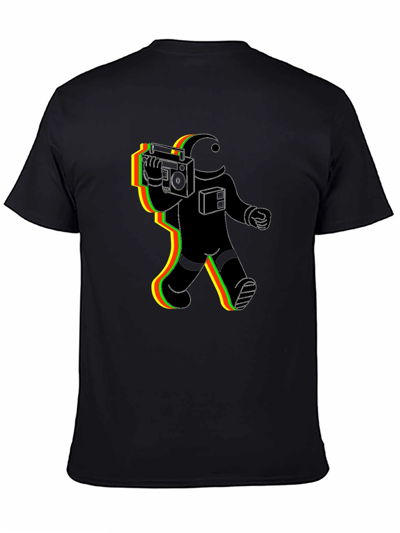 Retro Astronaut Graphic Tee - Black Cotton Blend