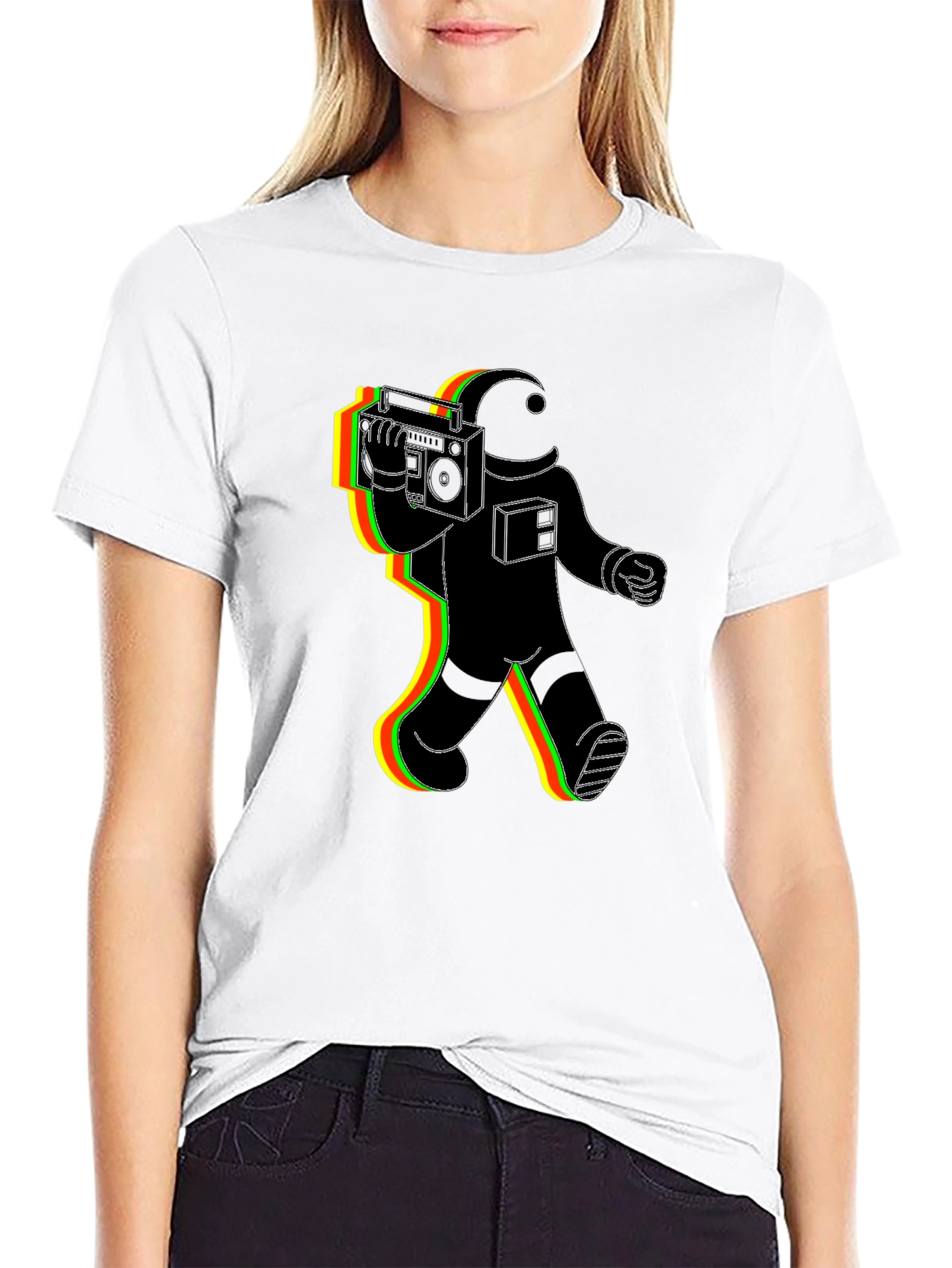 Retro Astronaut Graphic Tee - Black Cotton Blend