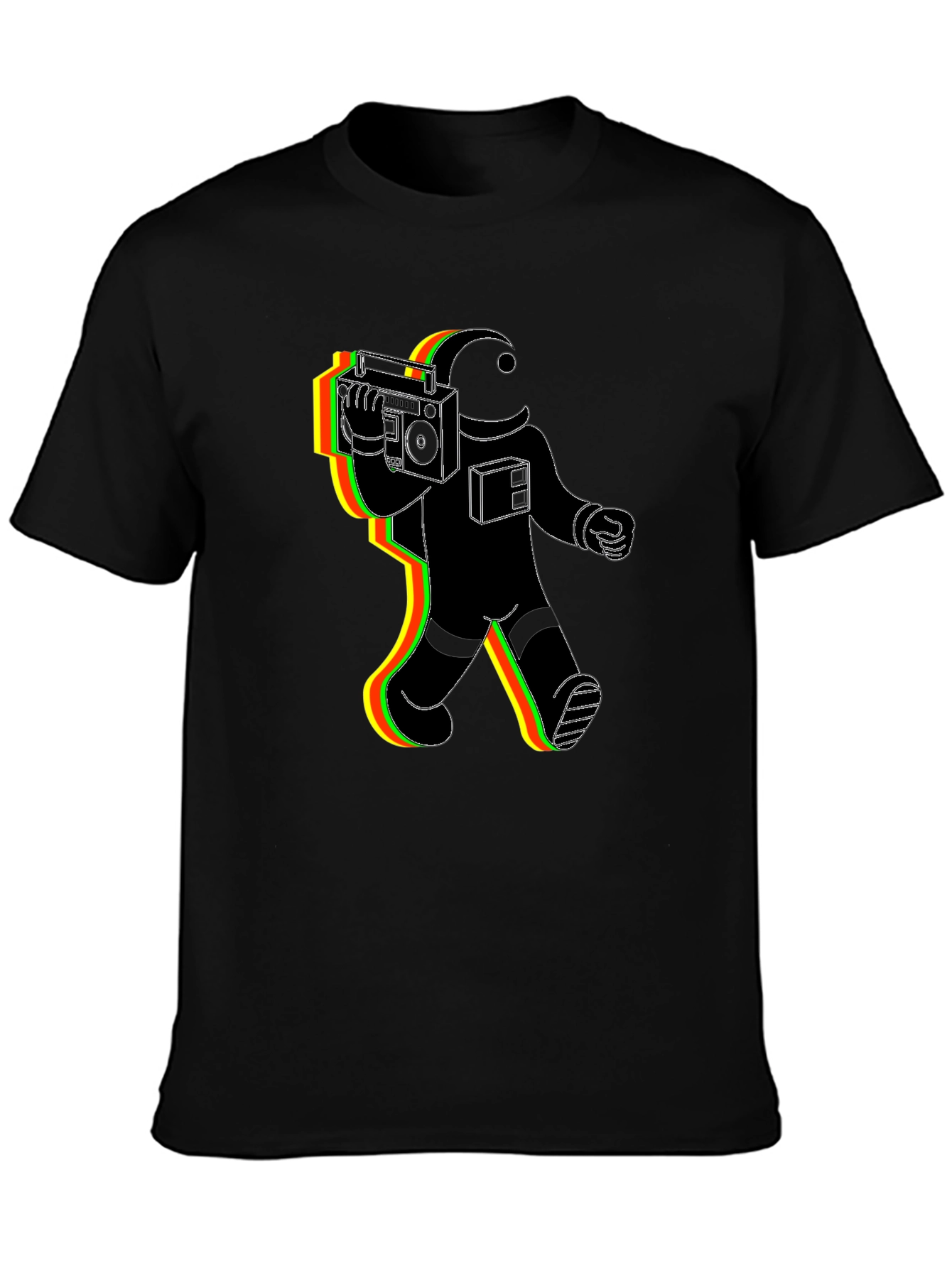 Retro Astronaut Graphic Tee - Black Cotton Blend
