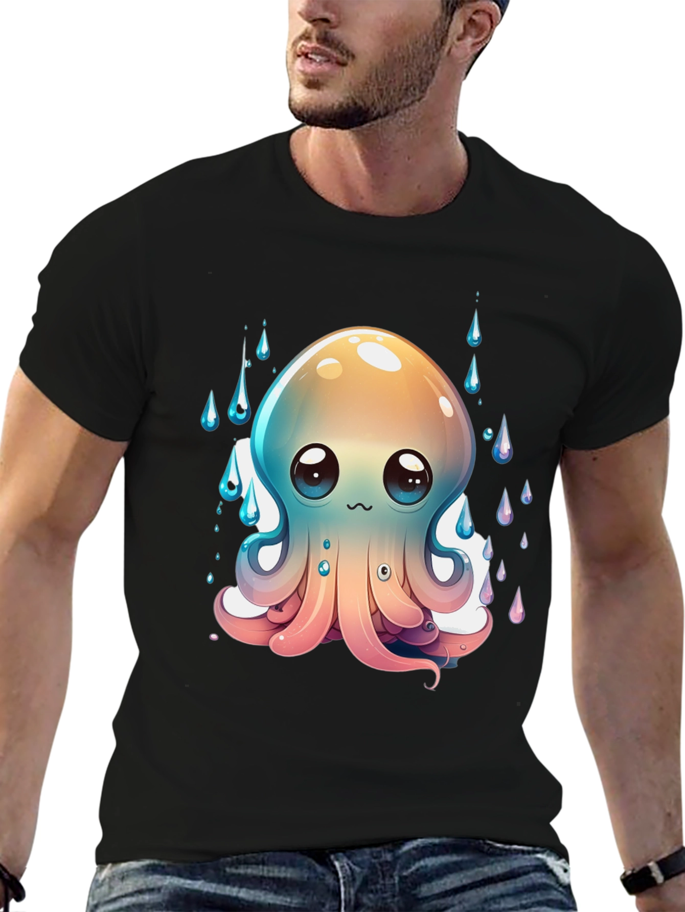 Cute Octopus Graphic Tee - Black