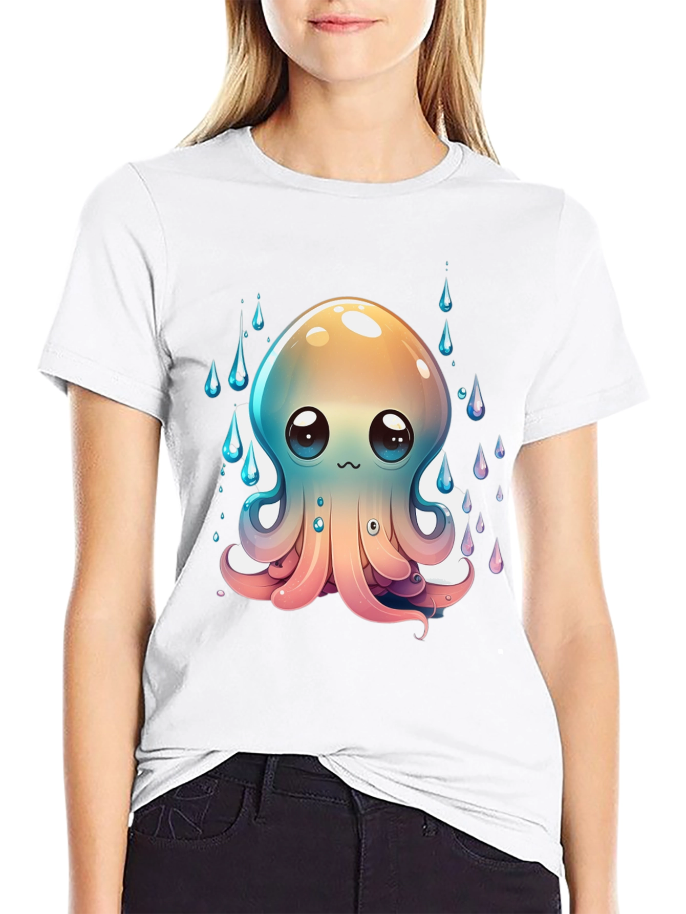 Cute Octopus Graphic Tee - Black