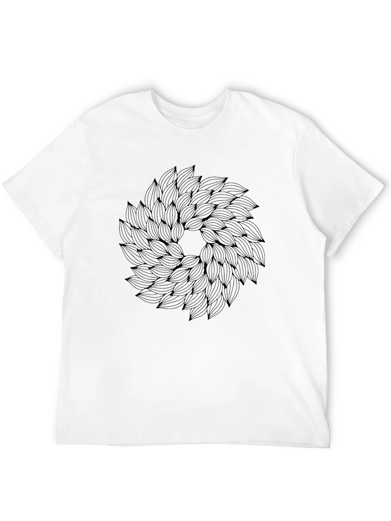 Abstract Leaf Mandala Print Black T-Shirt