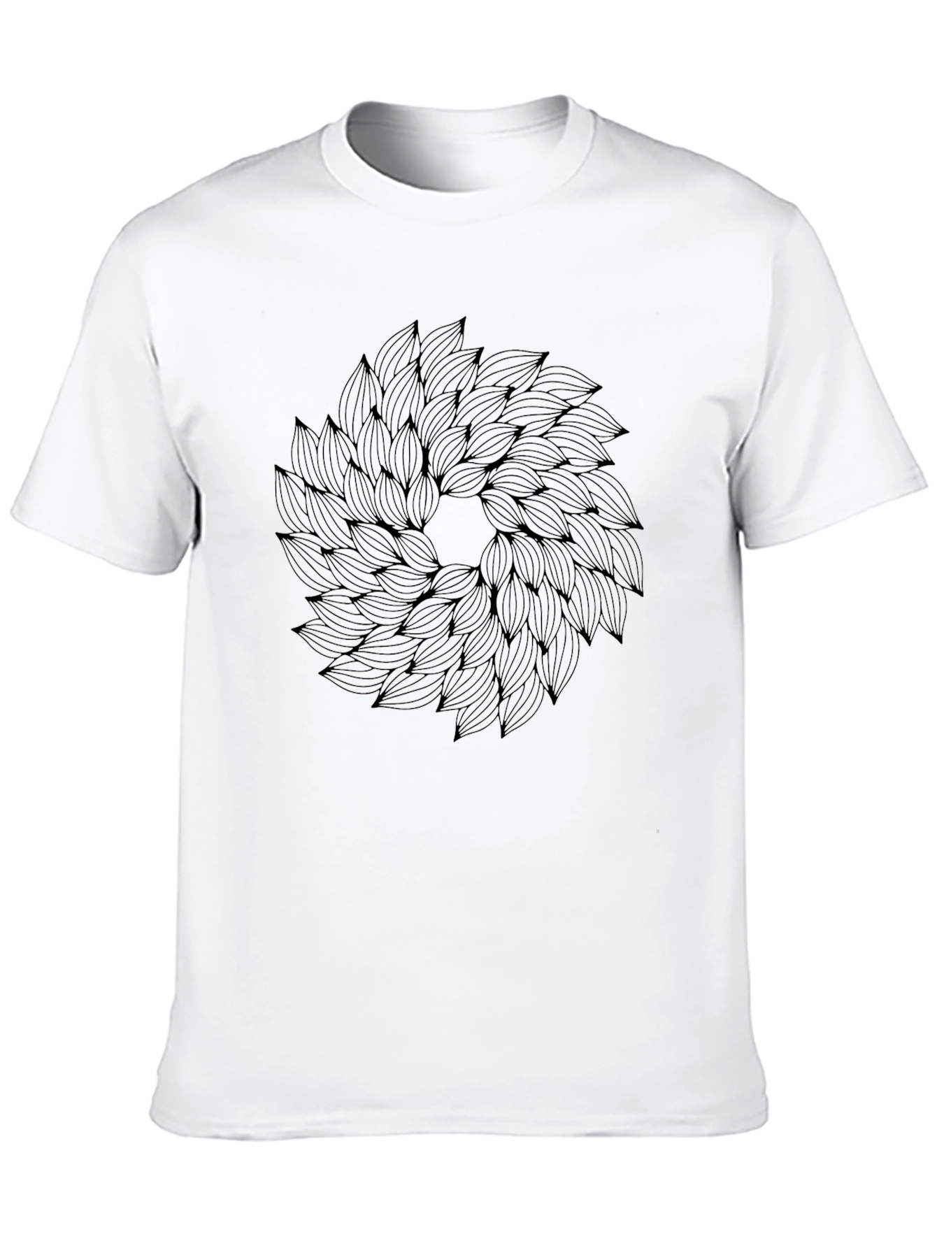 Abstract Leaf Mandala Print Black T-Shirt