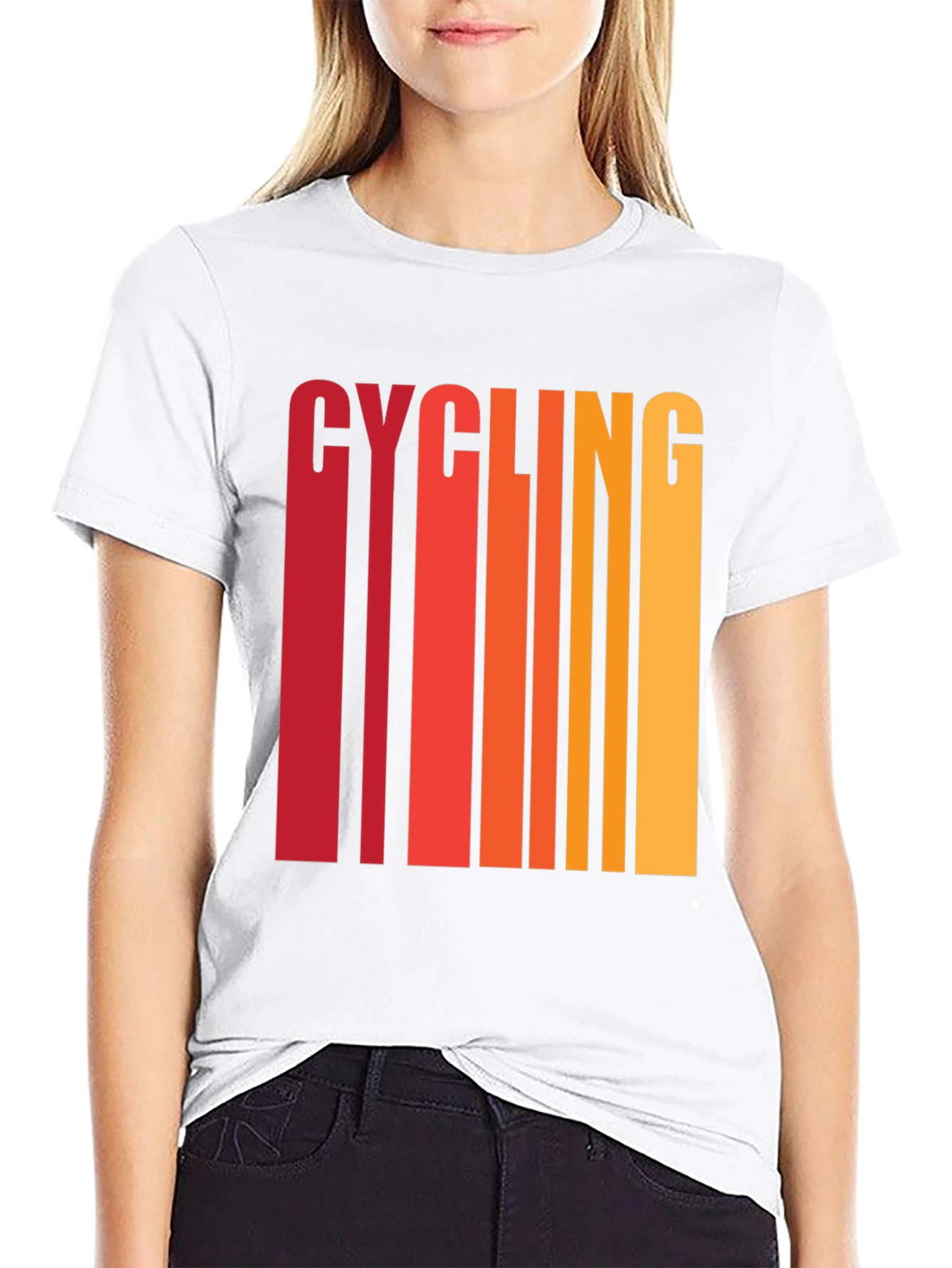 Cycling Graphic Tee - Retro Striped Design