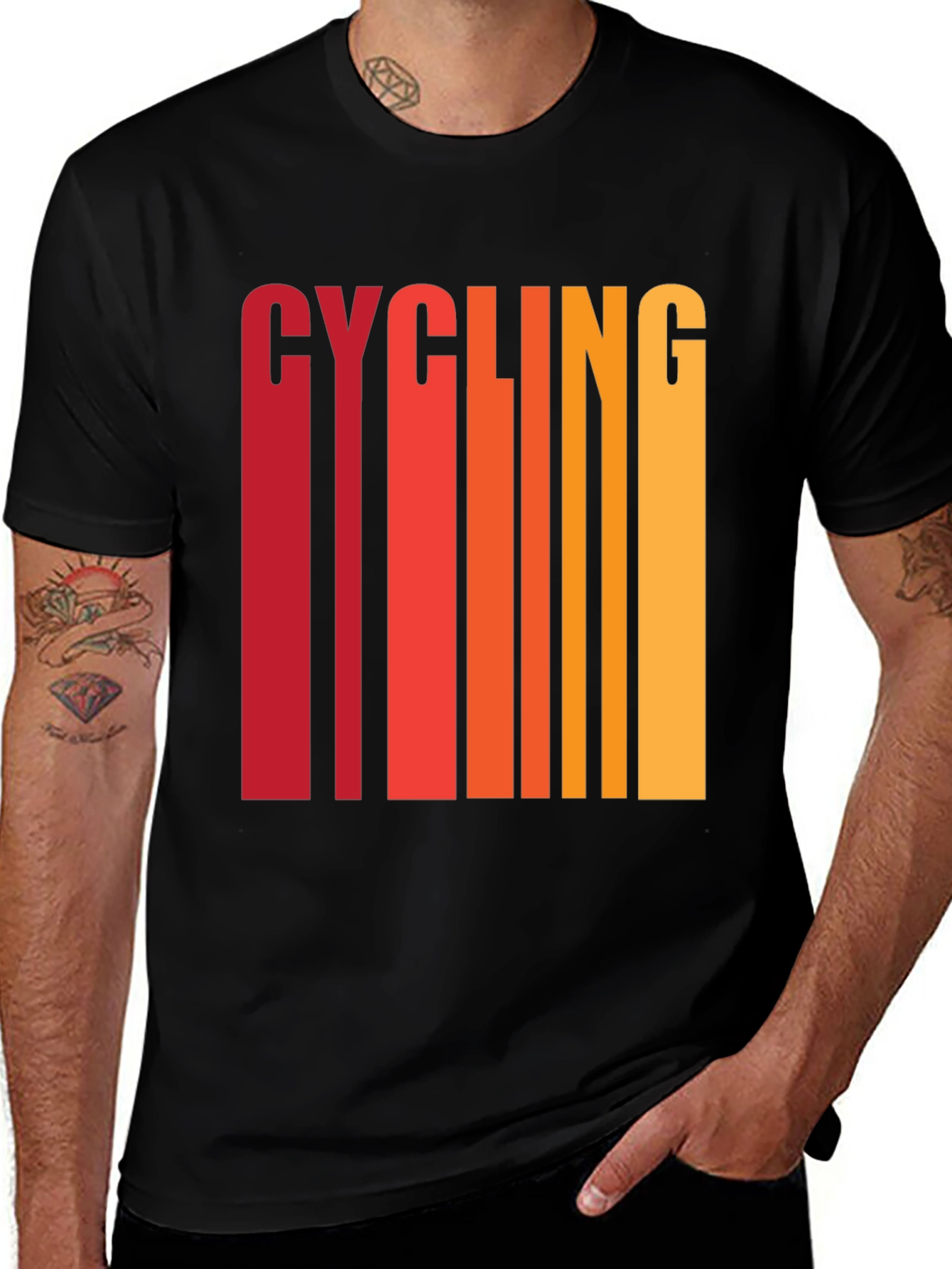 Cycling Graphic Tee - Retro Striped Design