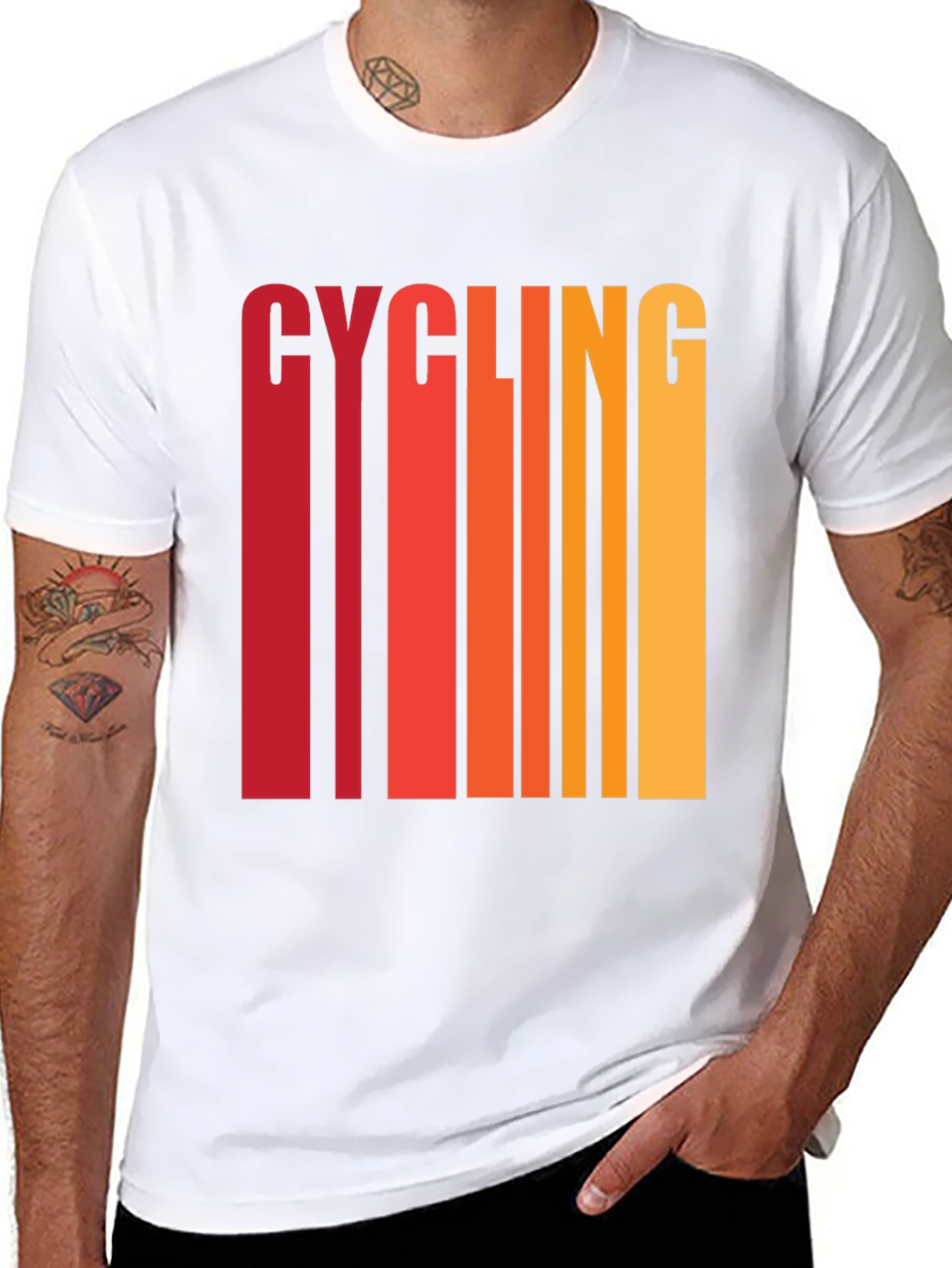 Cycling Graphic Tee - Retro Striped Design