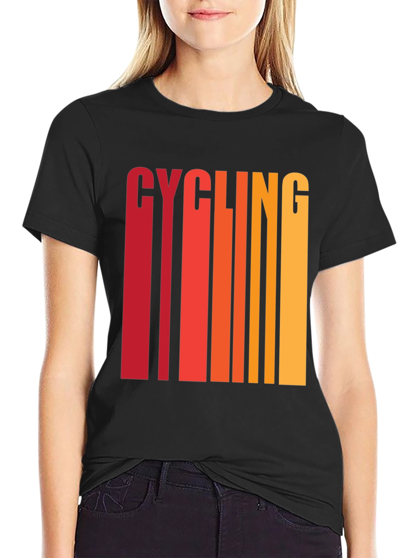 Cycling Graphic Tee - Retro Striped Design