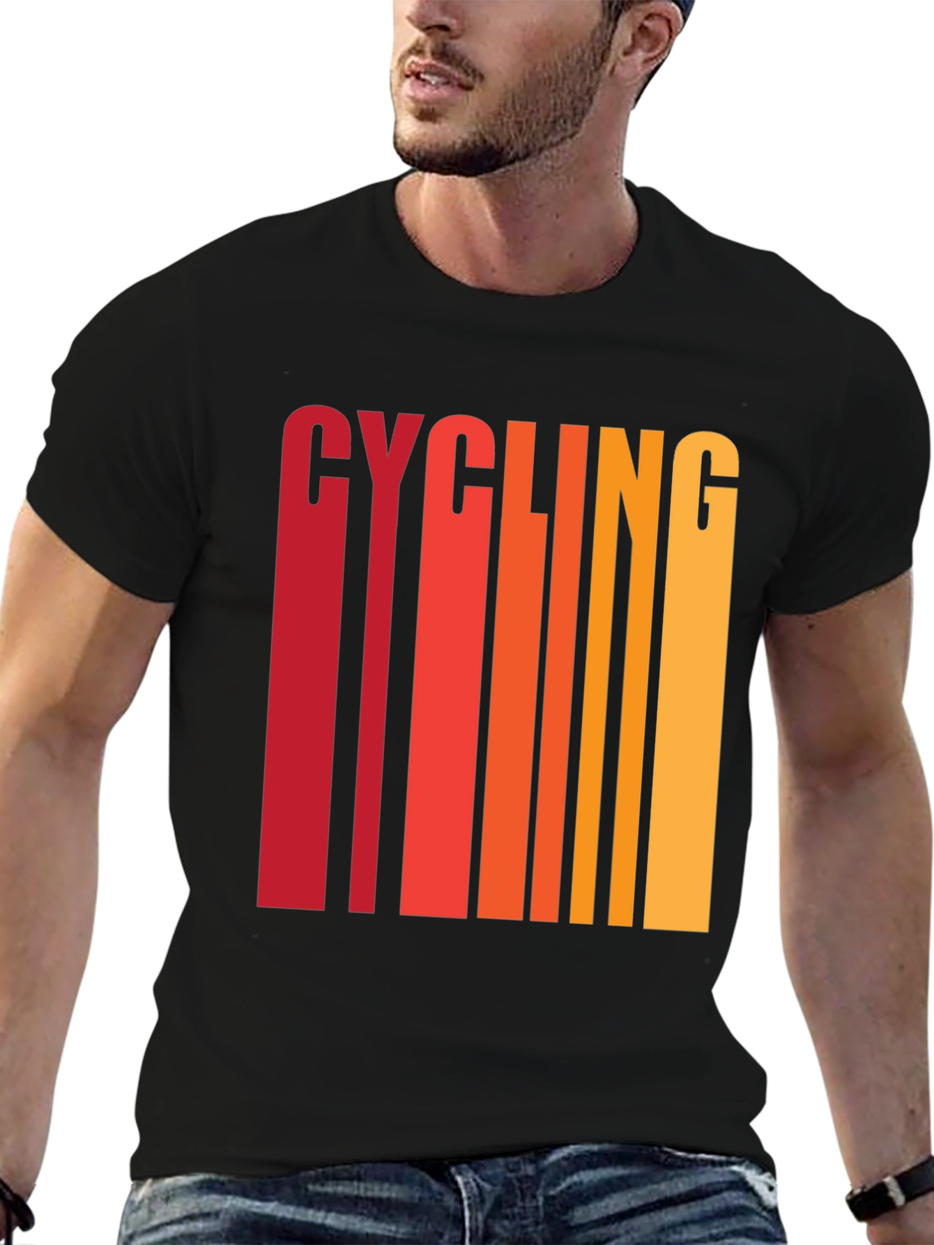 Cycling Graphic Tee - Retro Striped Design