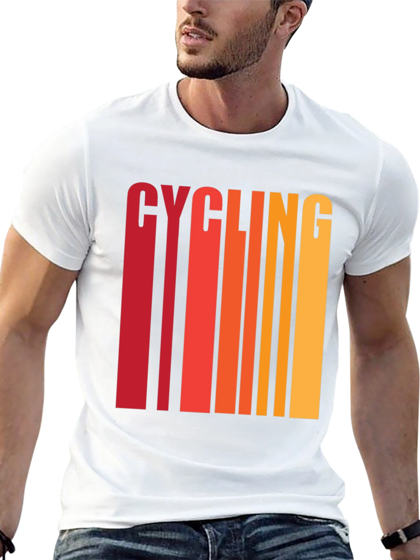 Cycling Graphic Tee - Retro Striped Design