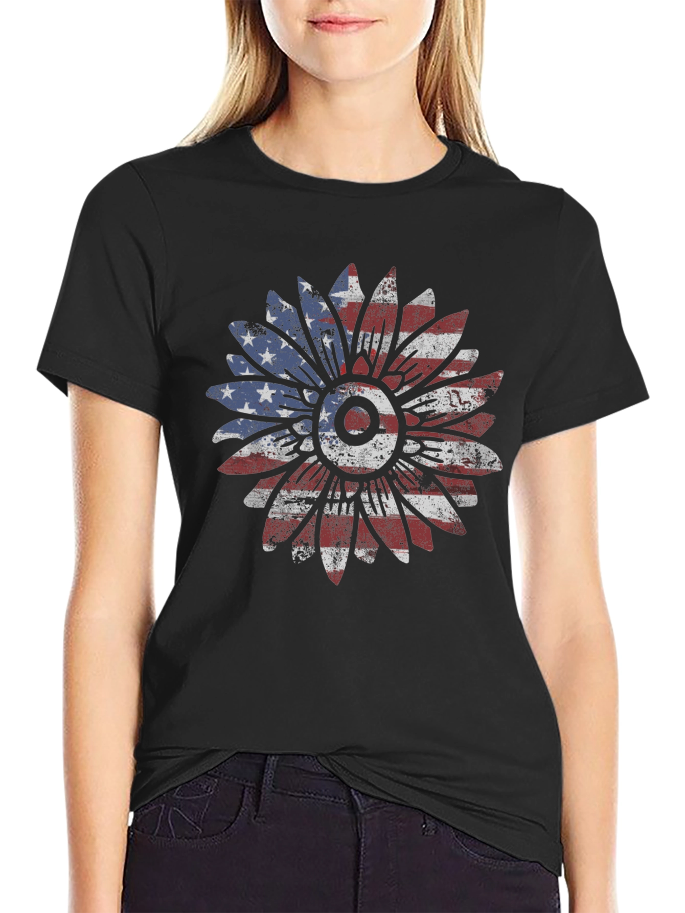 American Flag Sunflower Graphic Tee