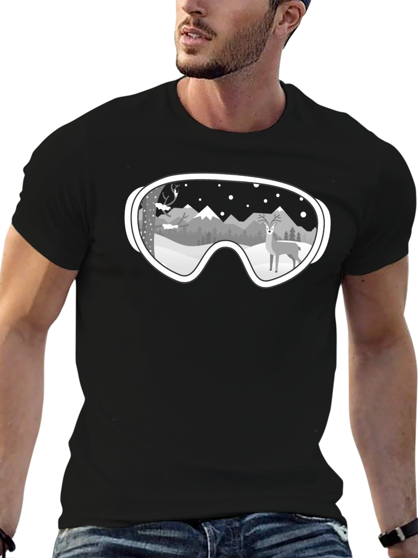Winter Goggles Graphic Tee - Mountain & Deer Scene