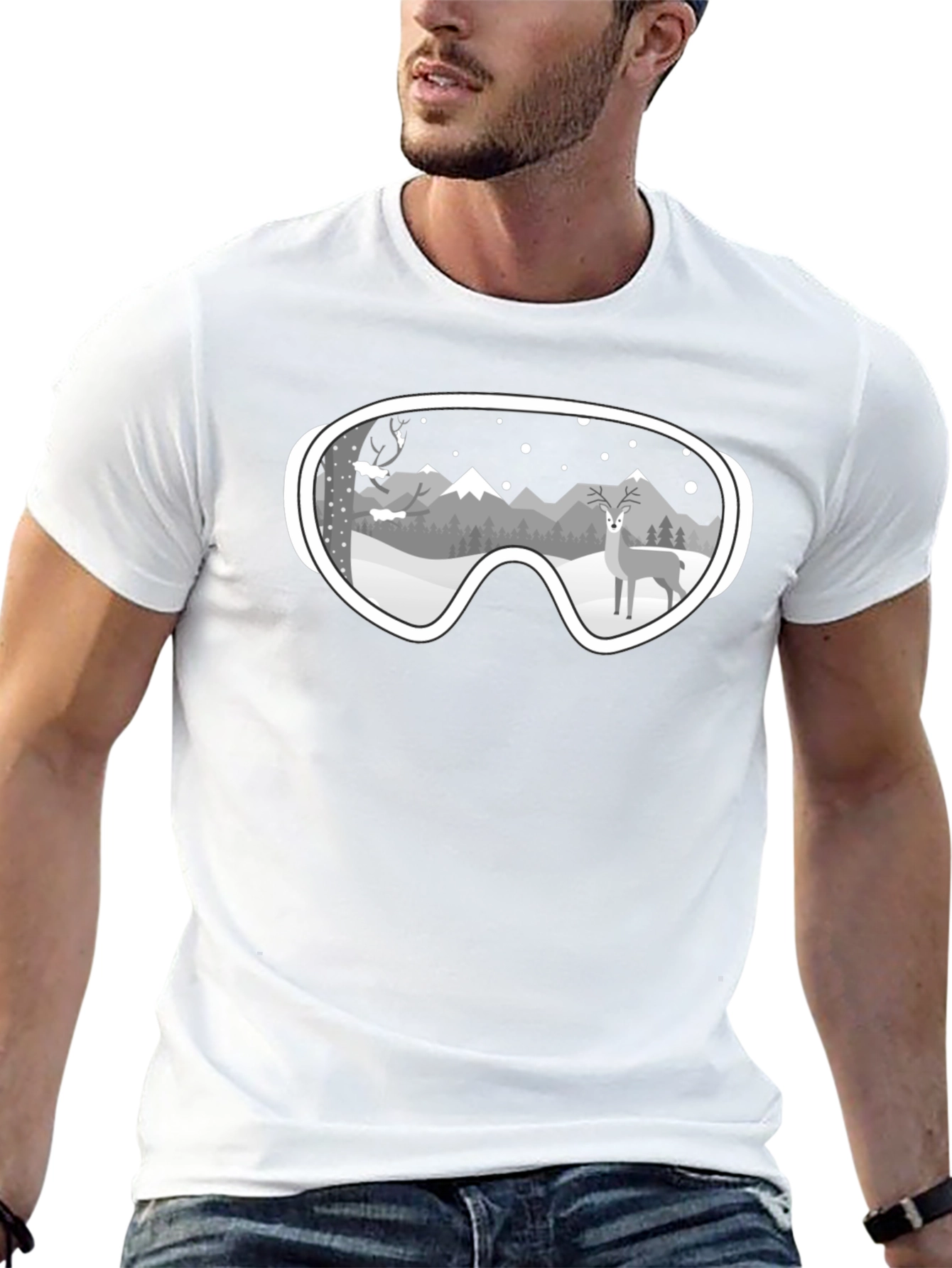 Winter Goggles Graphic Tee - Mountain & Deer Scene