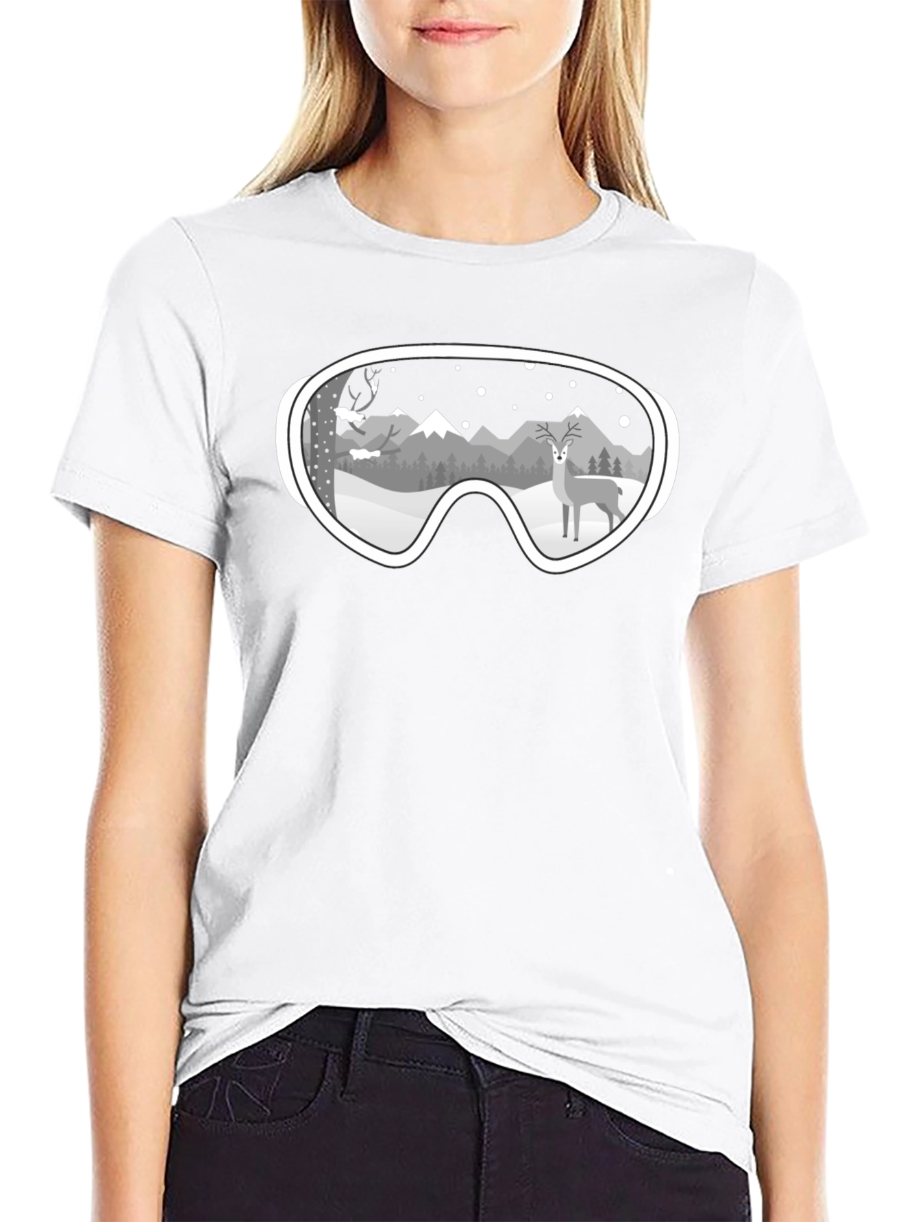 Winter Goggles Graphic Tee - Mountain & Deer Scene